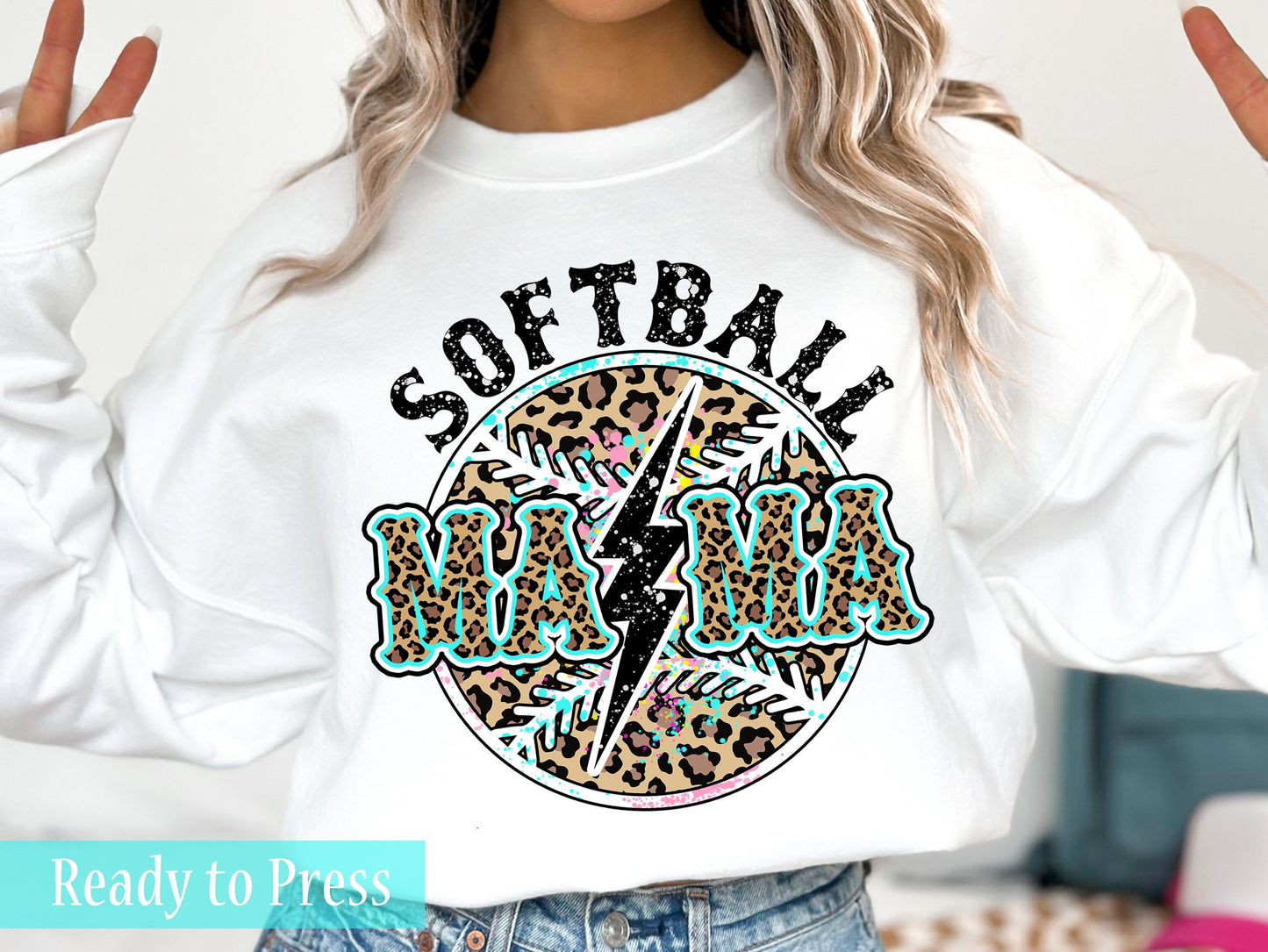 Softball Mama Leopard Paint Splatter Lightning - Ready to Press DTF Transfers