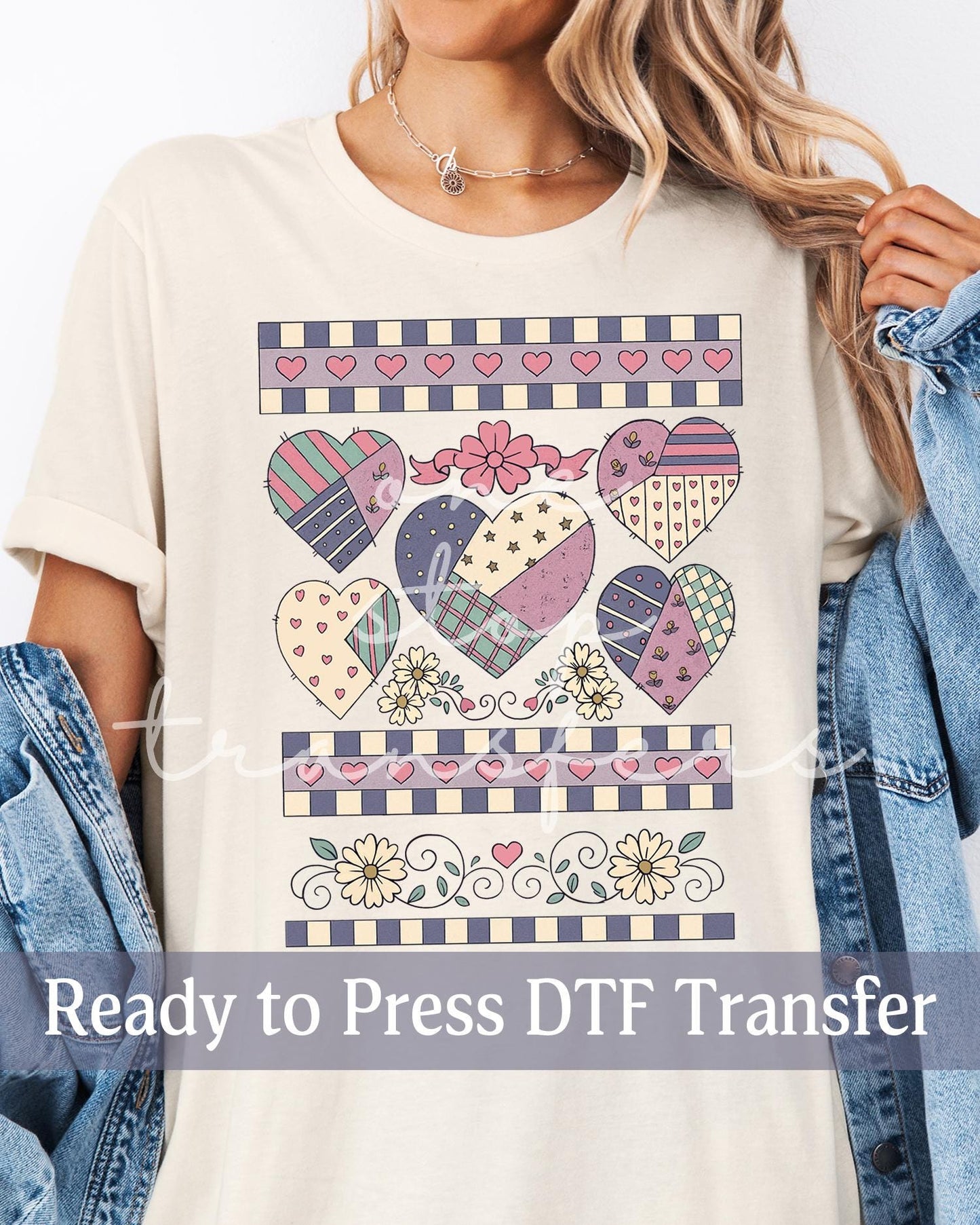 Valentine's Day Vintage Quilted Patchwork Hearts - Ready to Press DTF Transfers