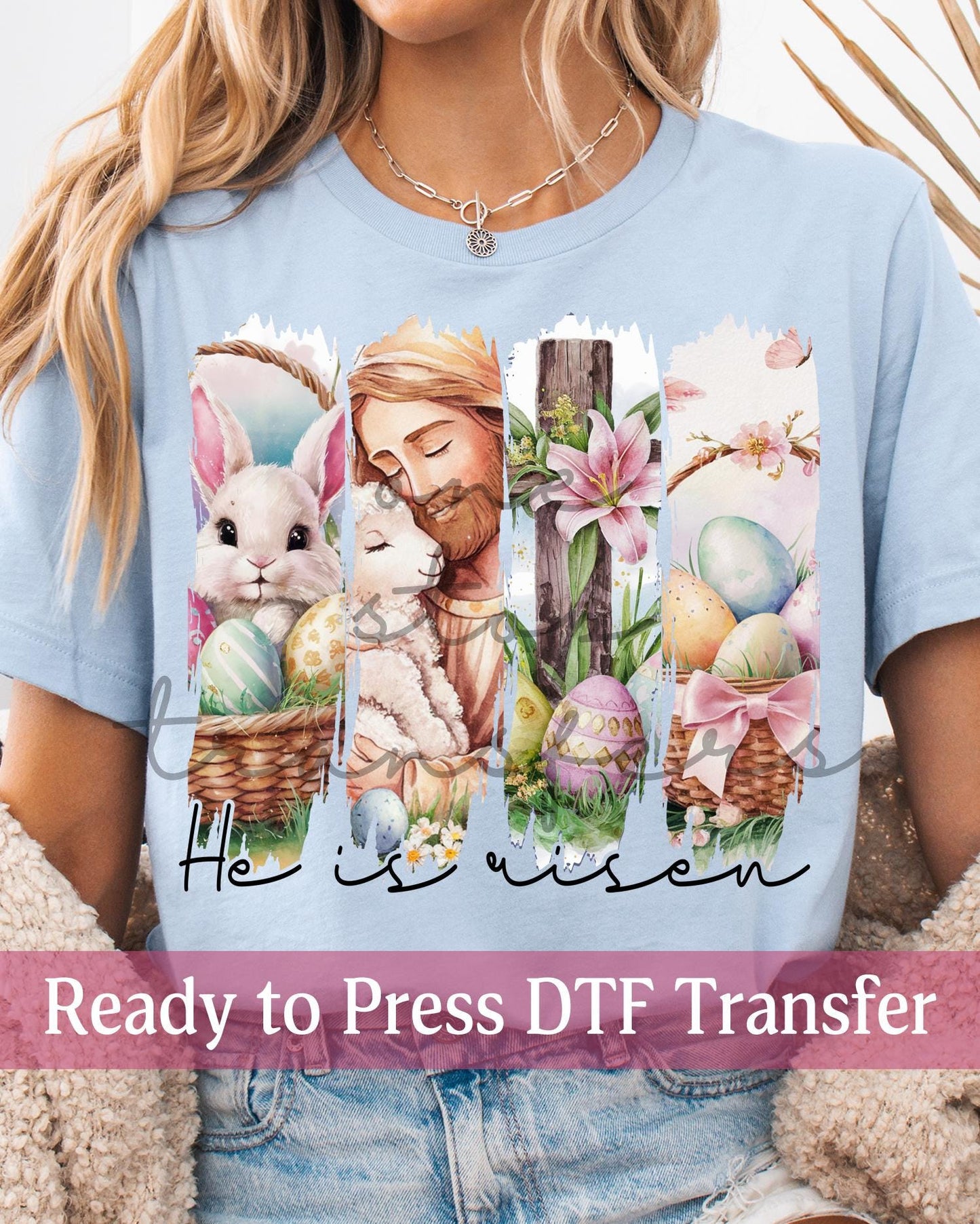 He Is Risen Easter Floral Brushstroke Panels - Ready to Press DTF Transfers