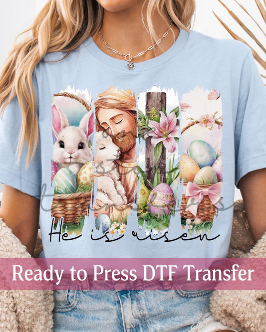 He Is Risen Easter Floral Brushstroke Panels - Ready to Press DTF Transfers