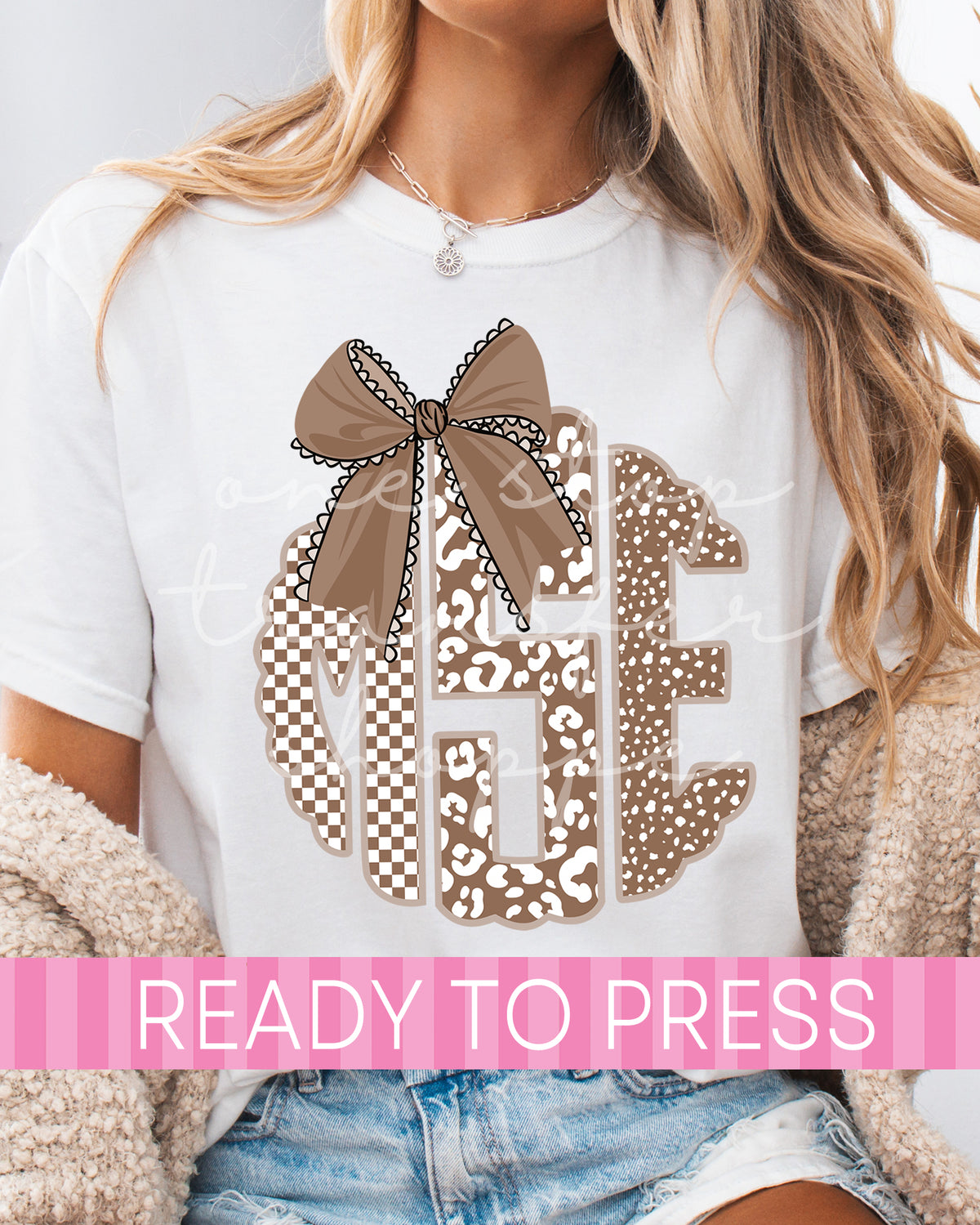 Brown Coquette Checker Leopard Dot Monogram - Ready to Press DTF Transfers