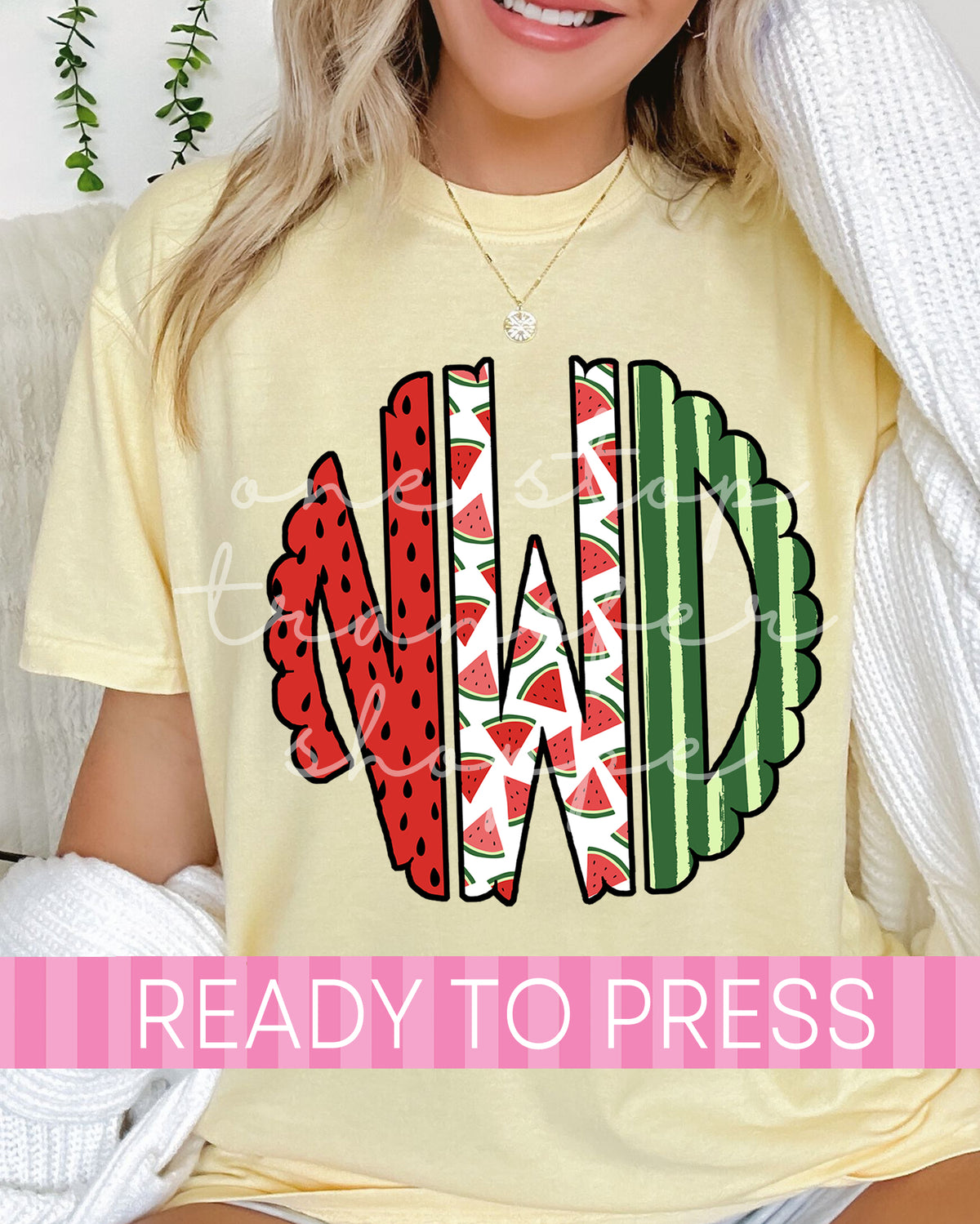 Preppy Summer Watermelon Scallop Monogram - Ready to Press DTF Transfers
