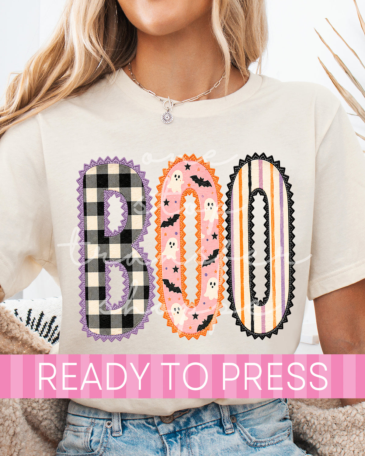 Preppy Faux Embroidered BOO - Ready to Press DTF Transfers