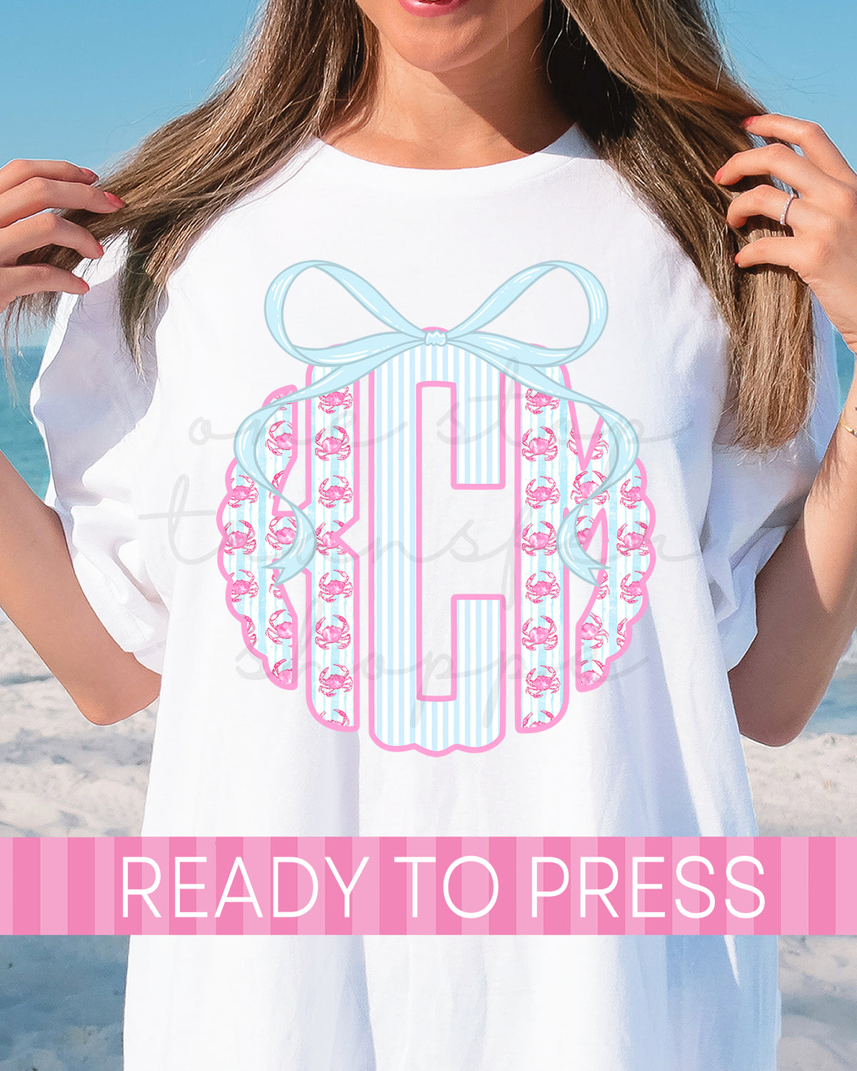 Preppy Coquette Pink Summer Crabs Monogram - Ready to Press DTF Transfers