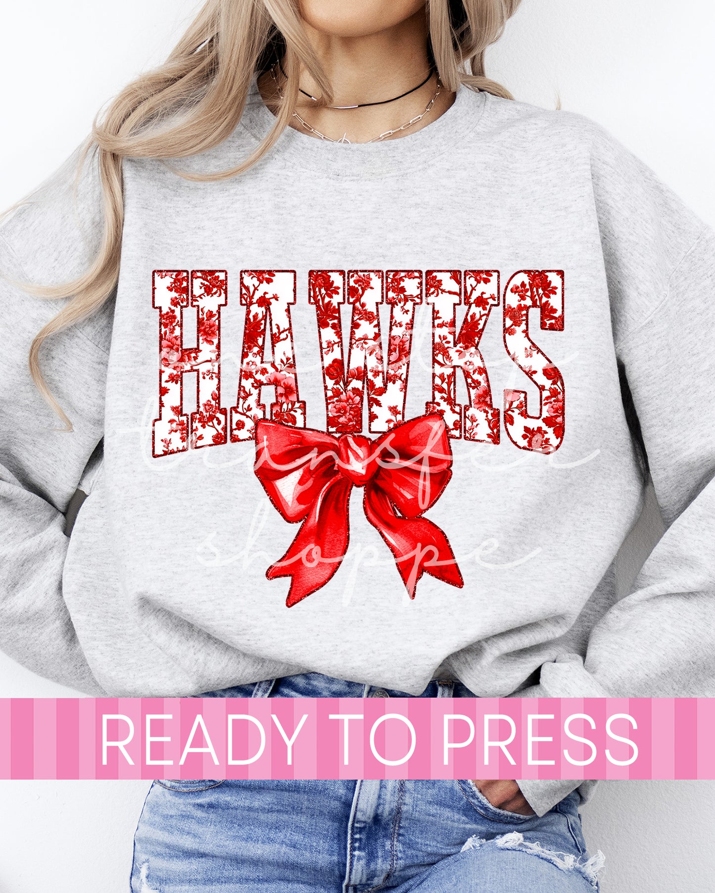 Coquette Chinoiserie Varsity Red HAWKS Mascot - Ready to Press DTF Transfers
