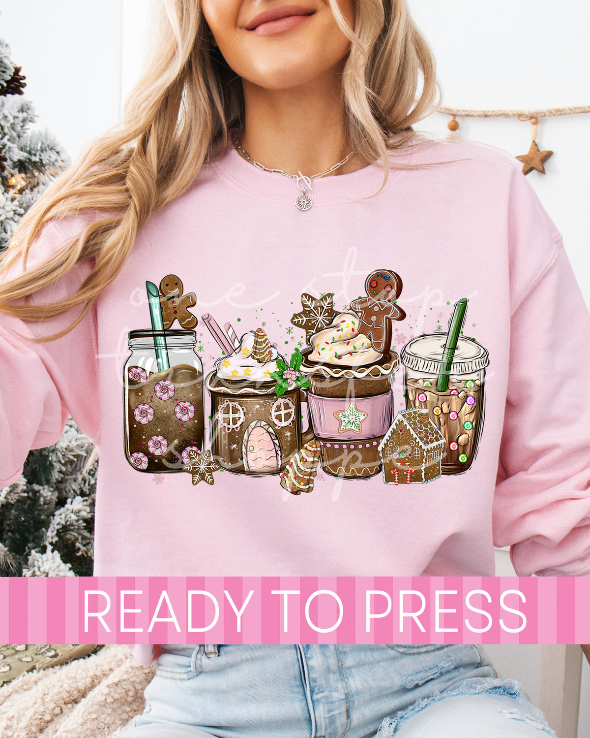 Pink Gingerbread Iced Coffee Cups - Ready to Press DTF Transfers