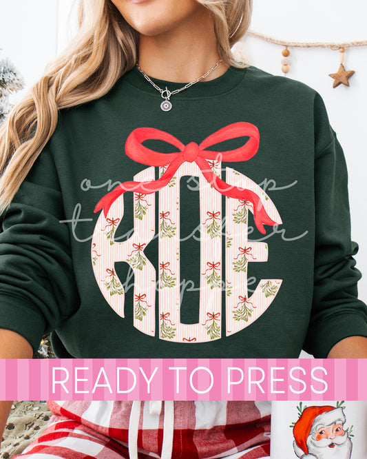 Preppy Stripe Mistletoe Christmas Monogram - Ready to Press DTF Transfers