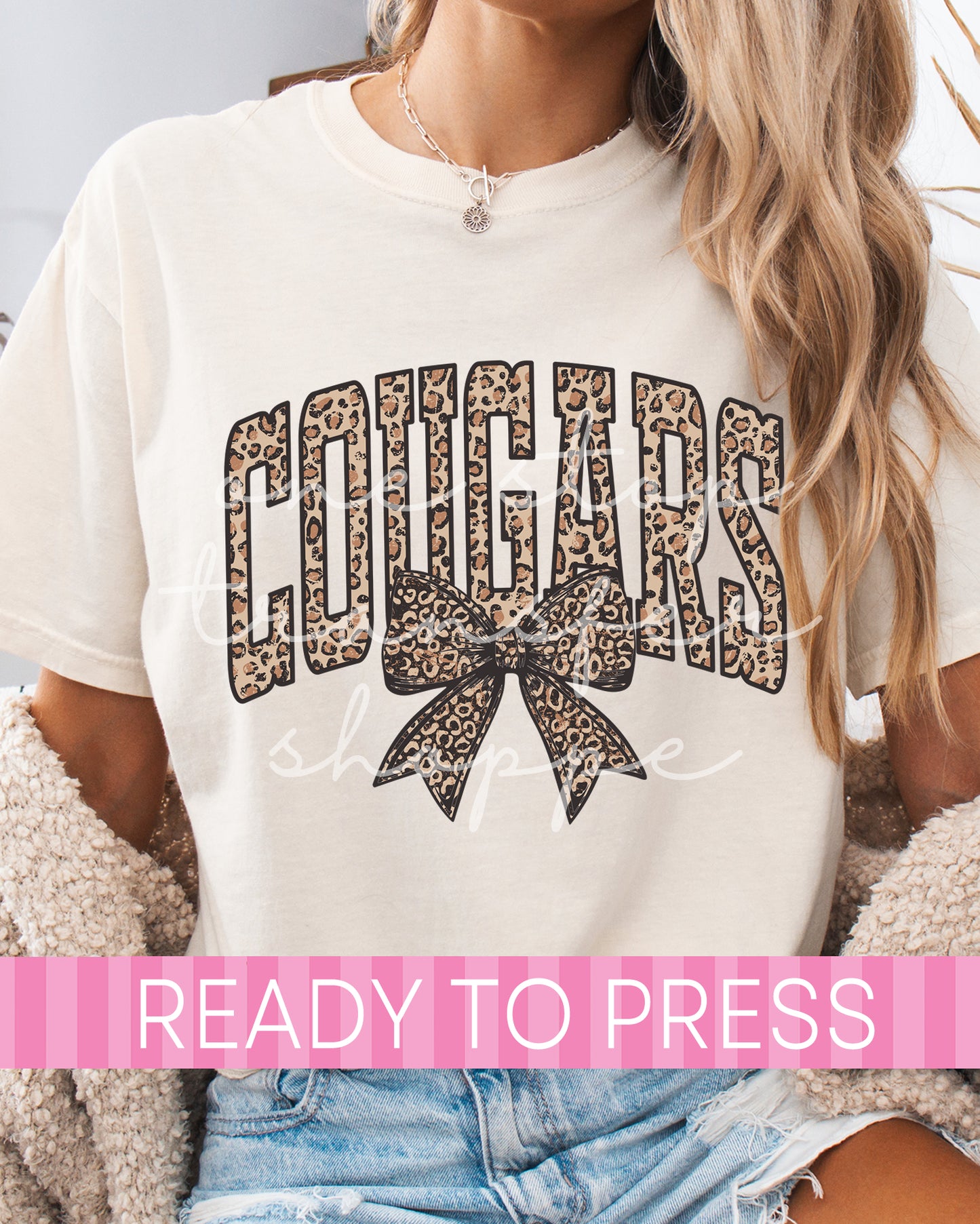 Coquette Leopard Varsity COUGARS Mascot - Ready to Press DTF Transfers