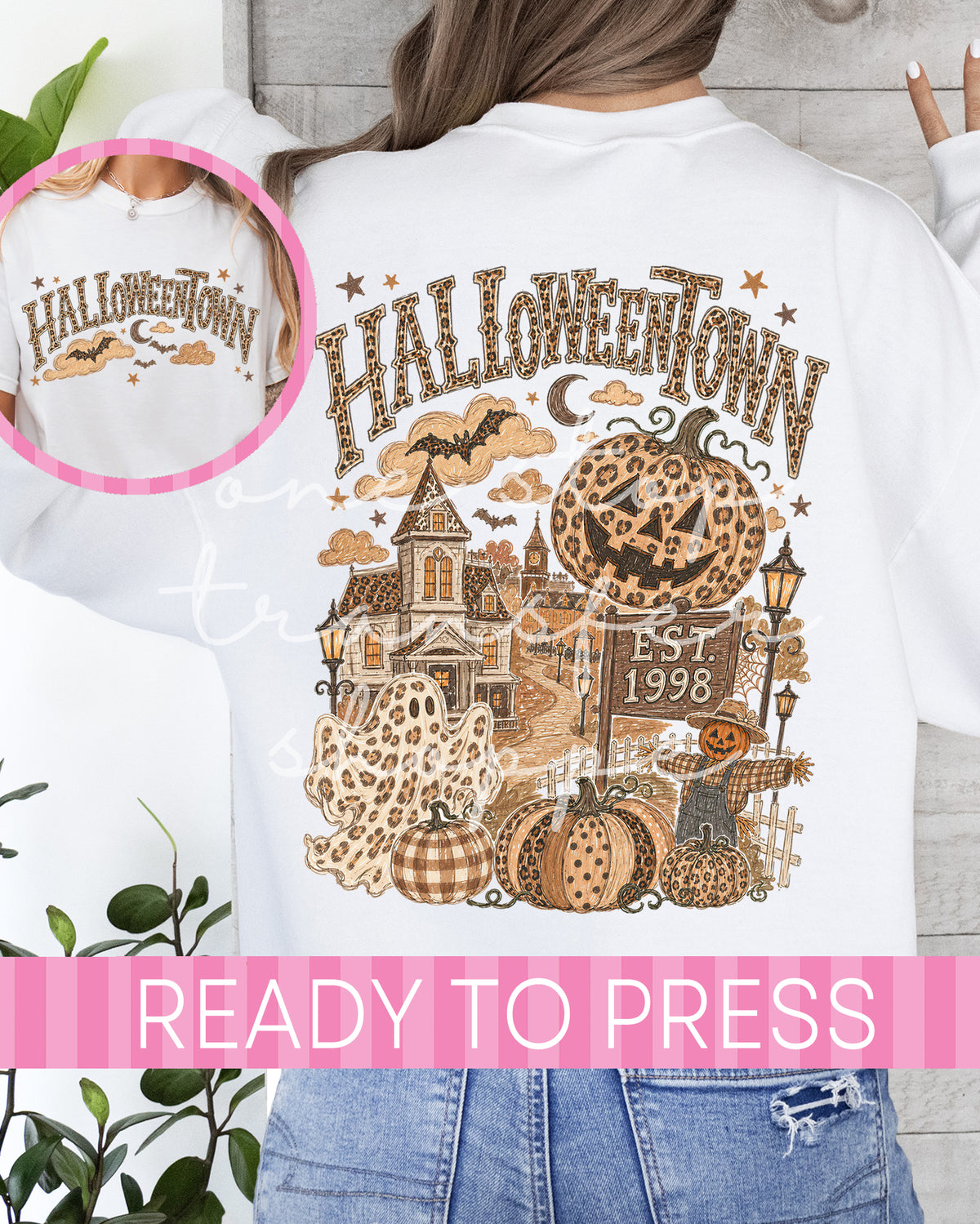 Leopard Halloween City Full Size Front and Back - Ready to Press DTF Transfer