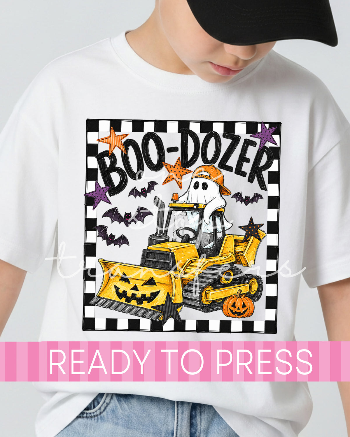 Halloween Boo-Dozer Boy Checker Outline - Ready to Press DTF Transfers