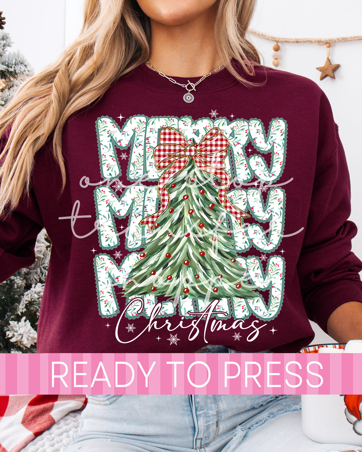 Shabby Chic Stacked Chinoiserie Merry Christmas Tree - Ready to Press DTF Transfers