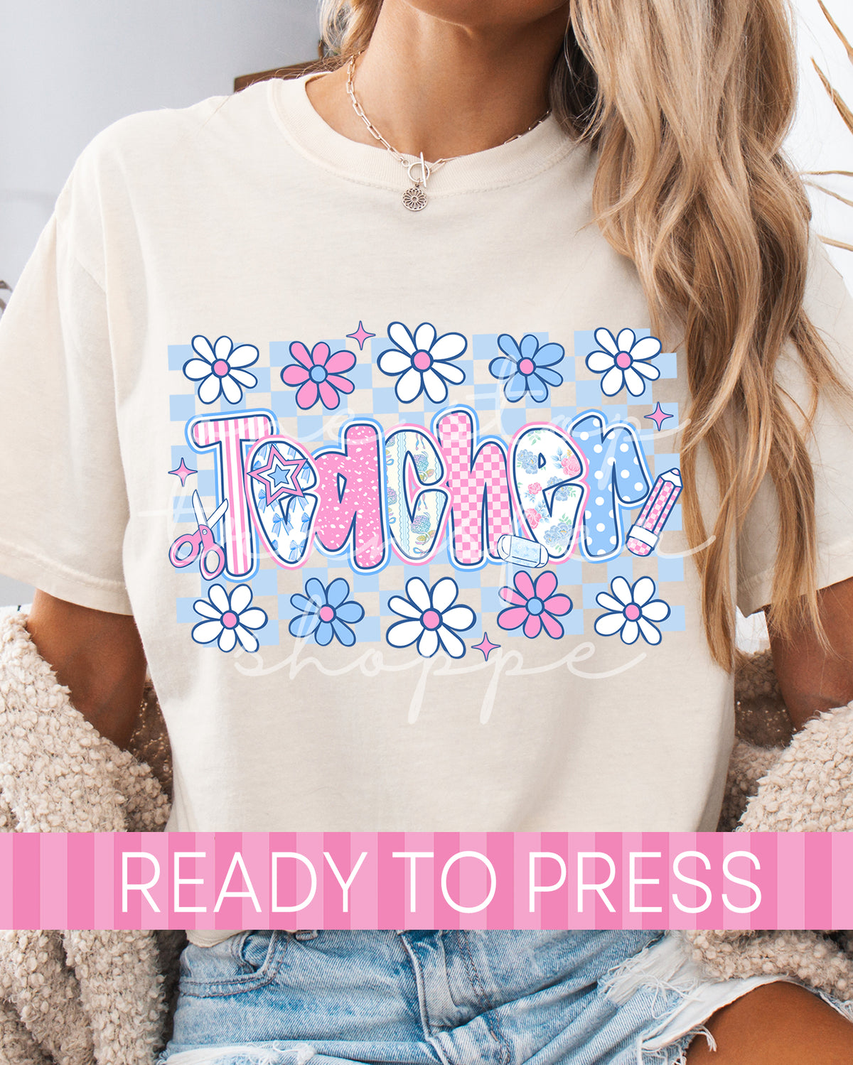 Checker Boho Floral TEACHER - Ready to Press DTF Transfers