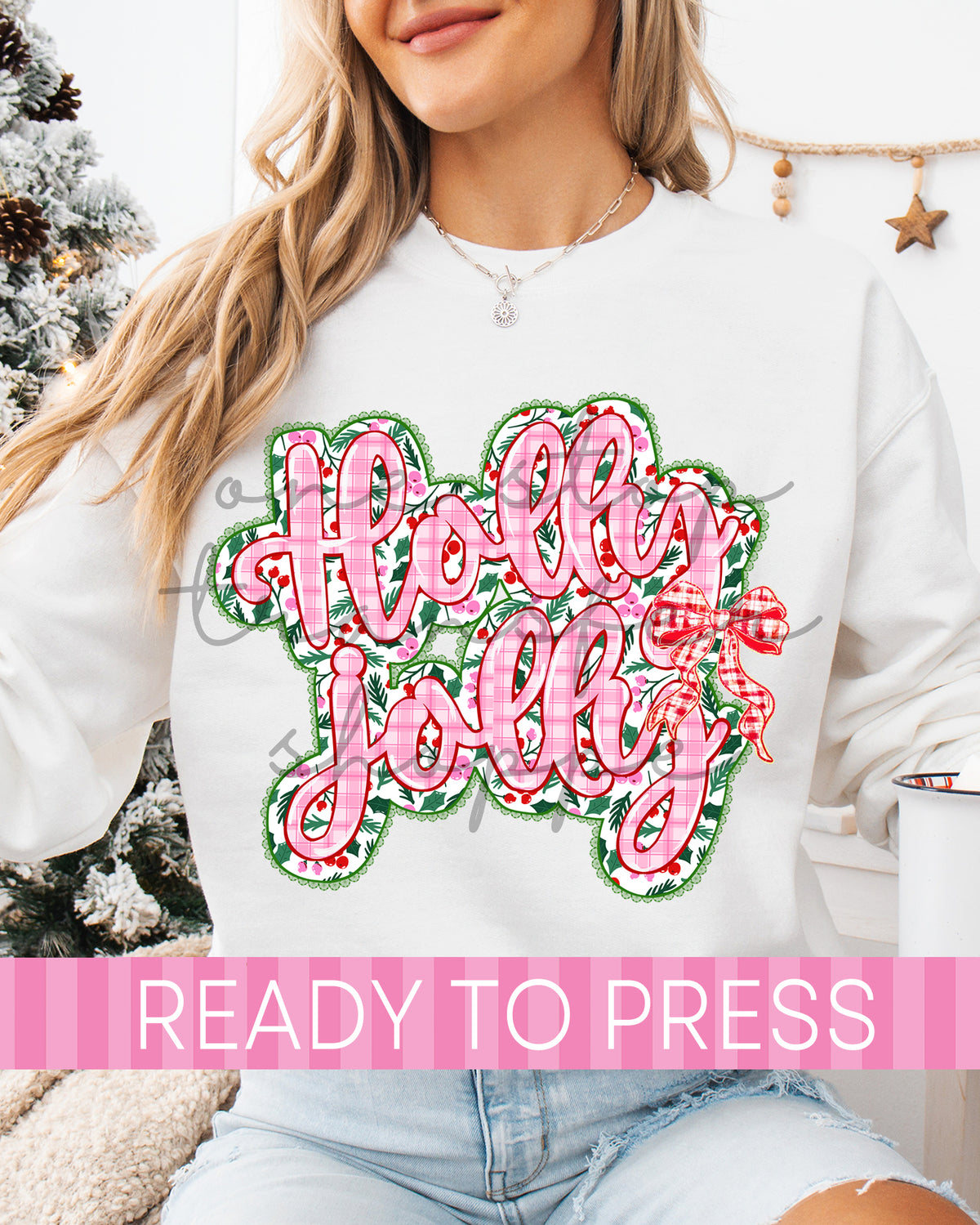 Coquette Pink Plaid Holly Jolly - Ready to Press DTF Transfers