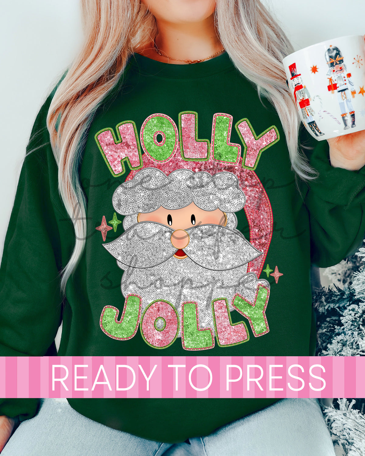 Faux Sequin Holly Jolly Santa - Ready to Press DTF Transfers