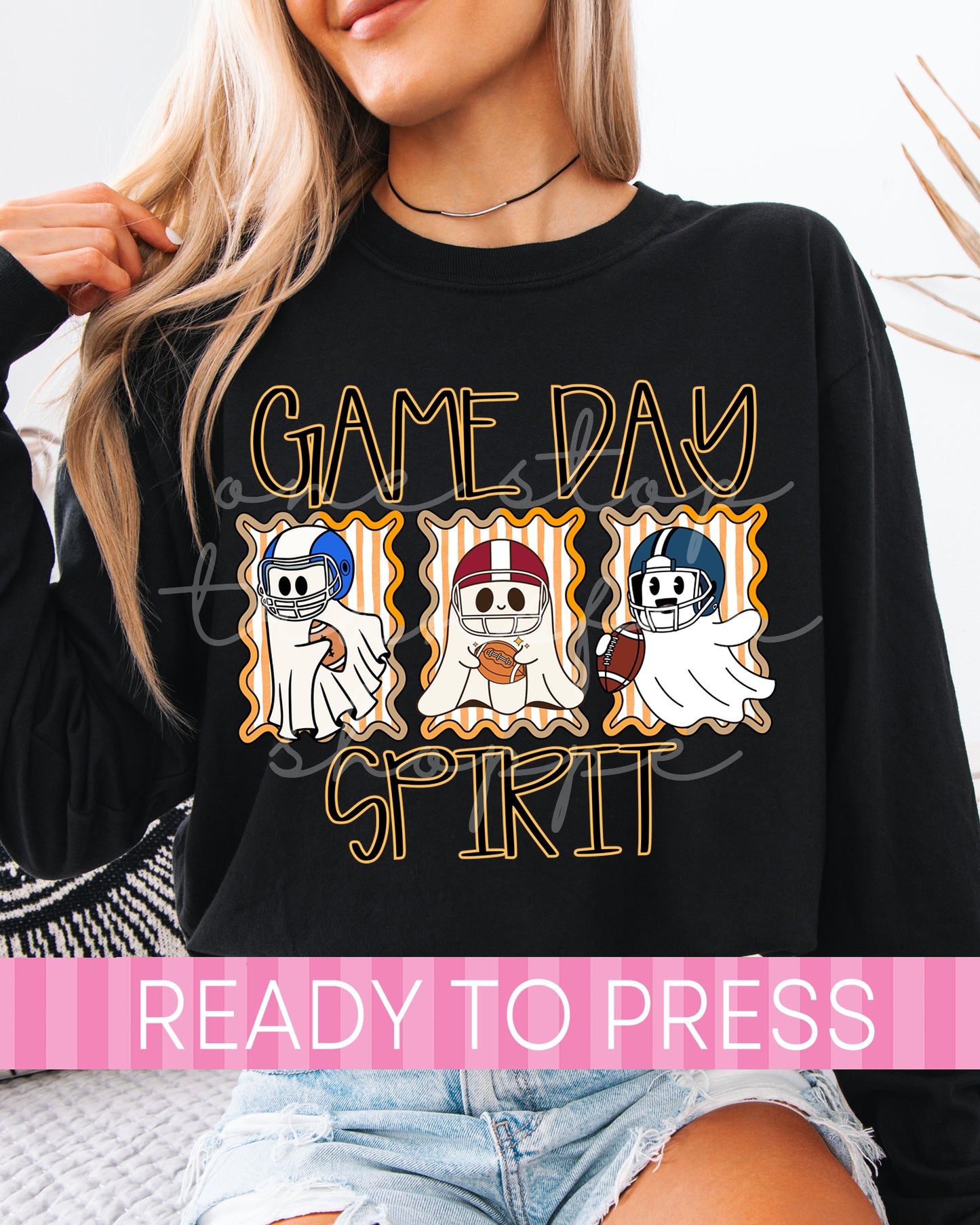 Halloween Football Ghost Game Day Spirit Striped Panels - Ready to Press DTF Transfers