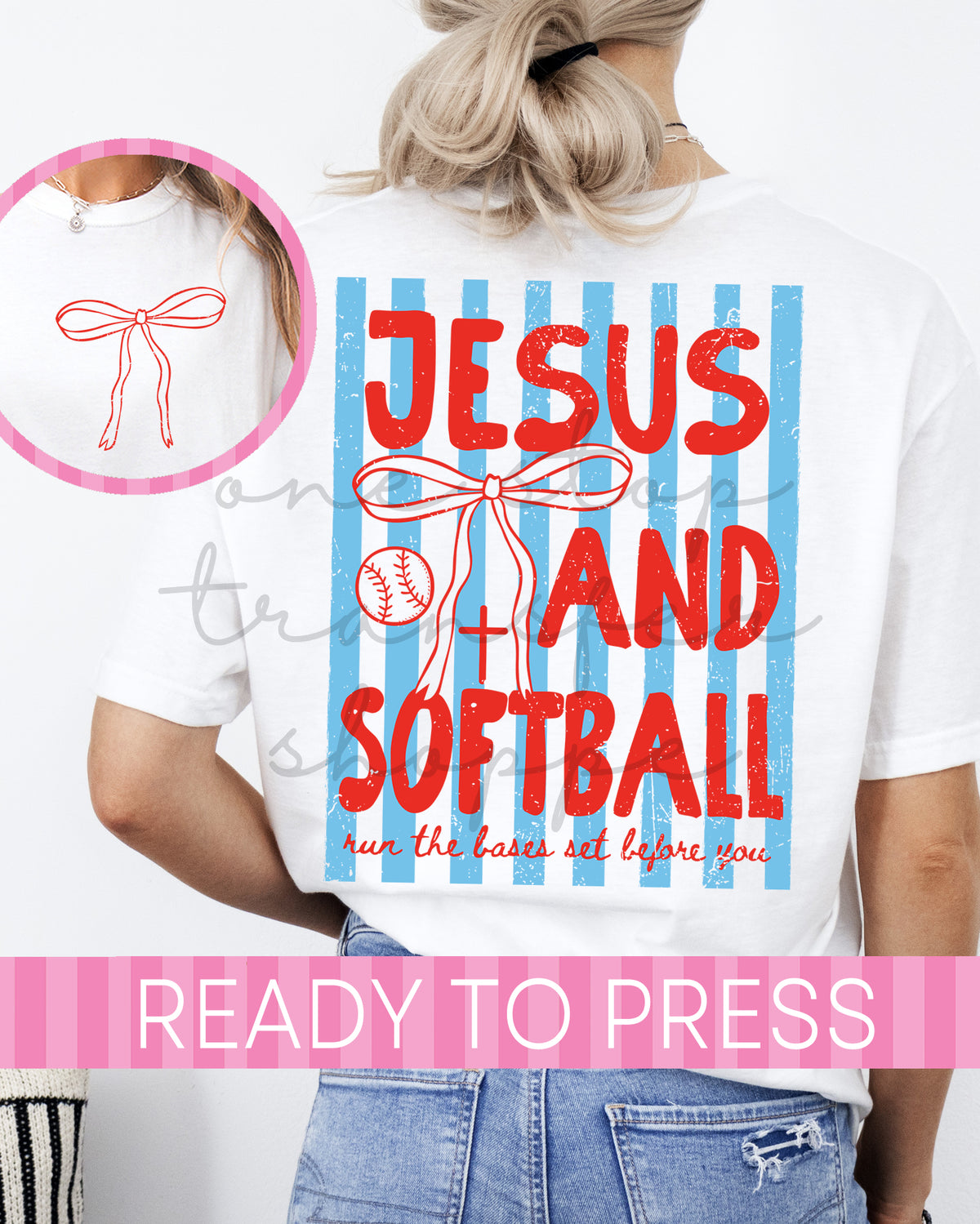Red and Blue Jesus and Softball Stripes - Ready to Press DTF Transfer with Pocket