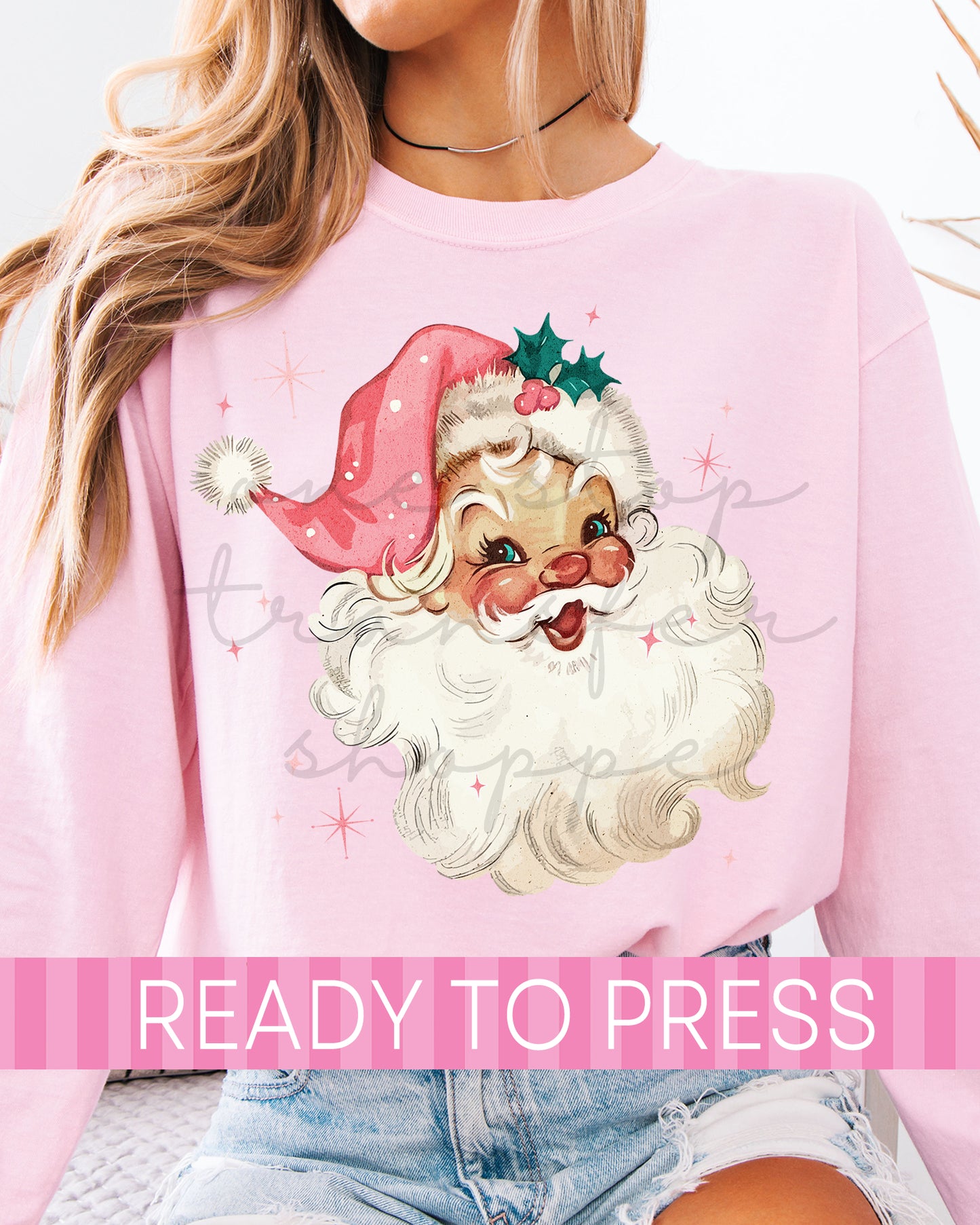 Pink Vintage Santa - Ready to Press DTF Transfers