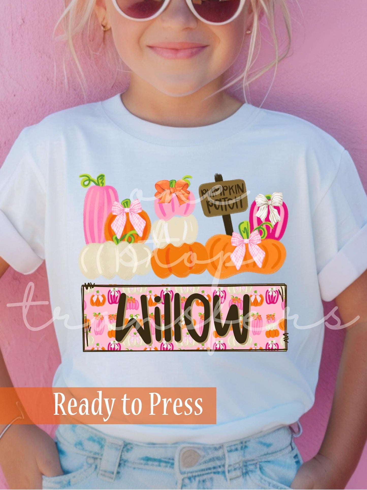 Custom Name Preppy Girl Watercolor Pumpkin Patch - Ready to Press DTF Transfers