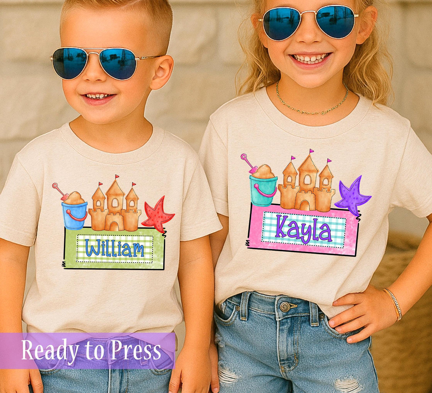 Custom Summer Beach Sandcastle Name Plate - Ready to Press DTF Transfers