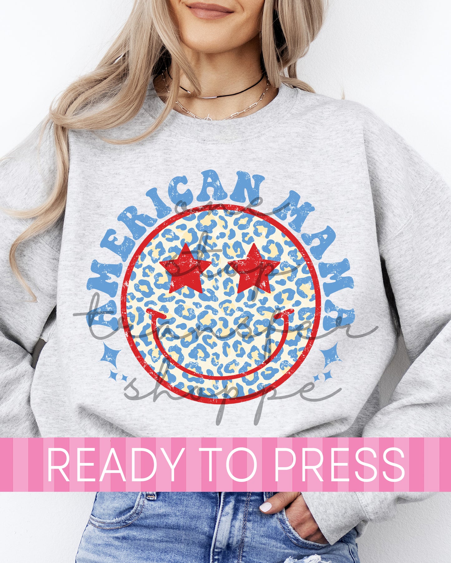 American Mama Smiley Face - Ready to Press DTF Transfers