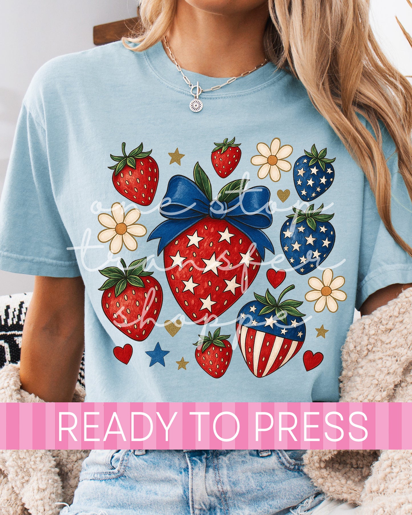Patriotic Coquette Strawberries - Ready to Press DTF Transfers