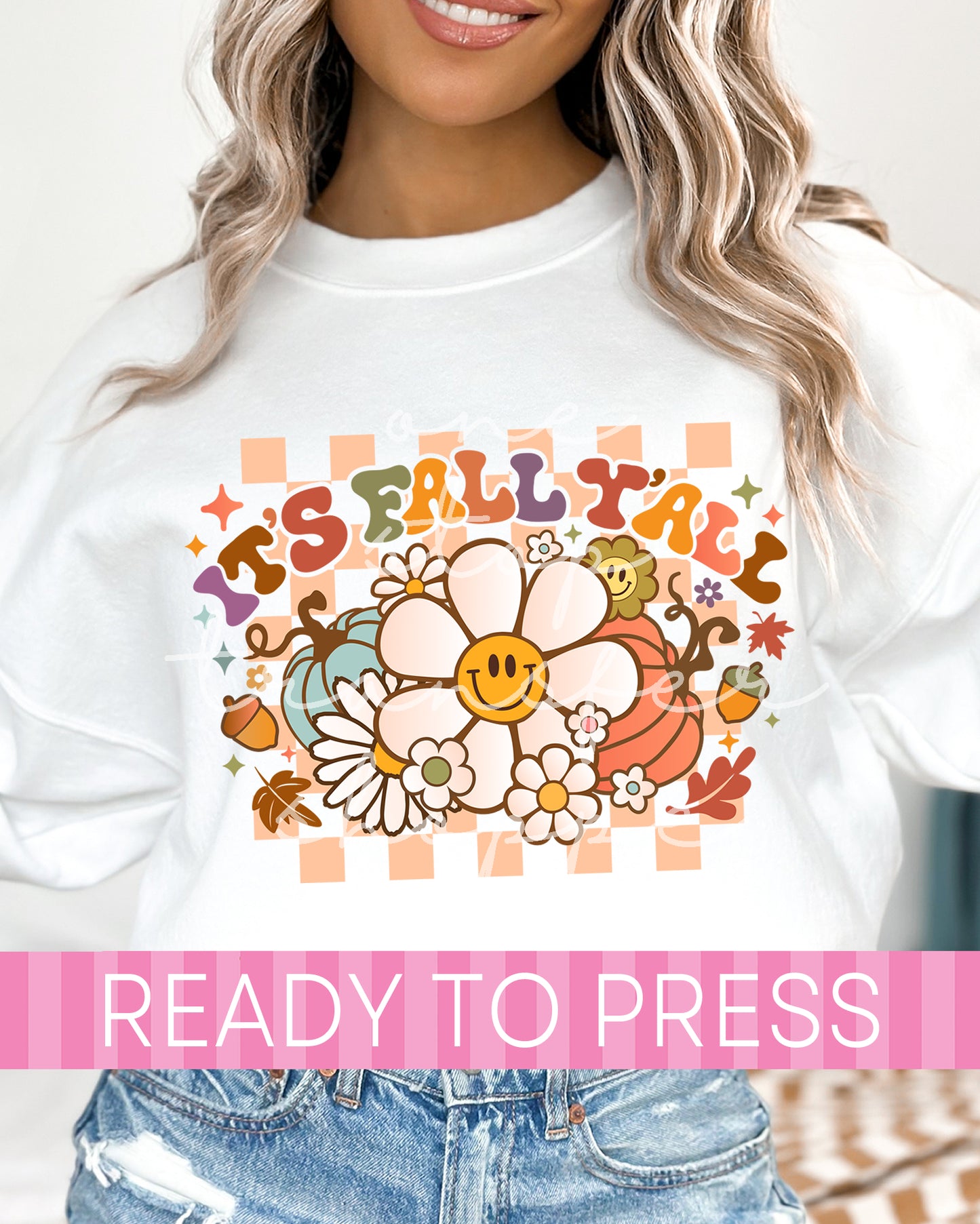Groovy Checker It's Fall Y'all Floral Smiley Face - Ready to Press DTF Transfers