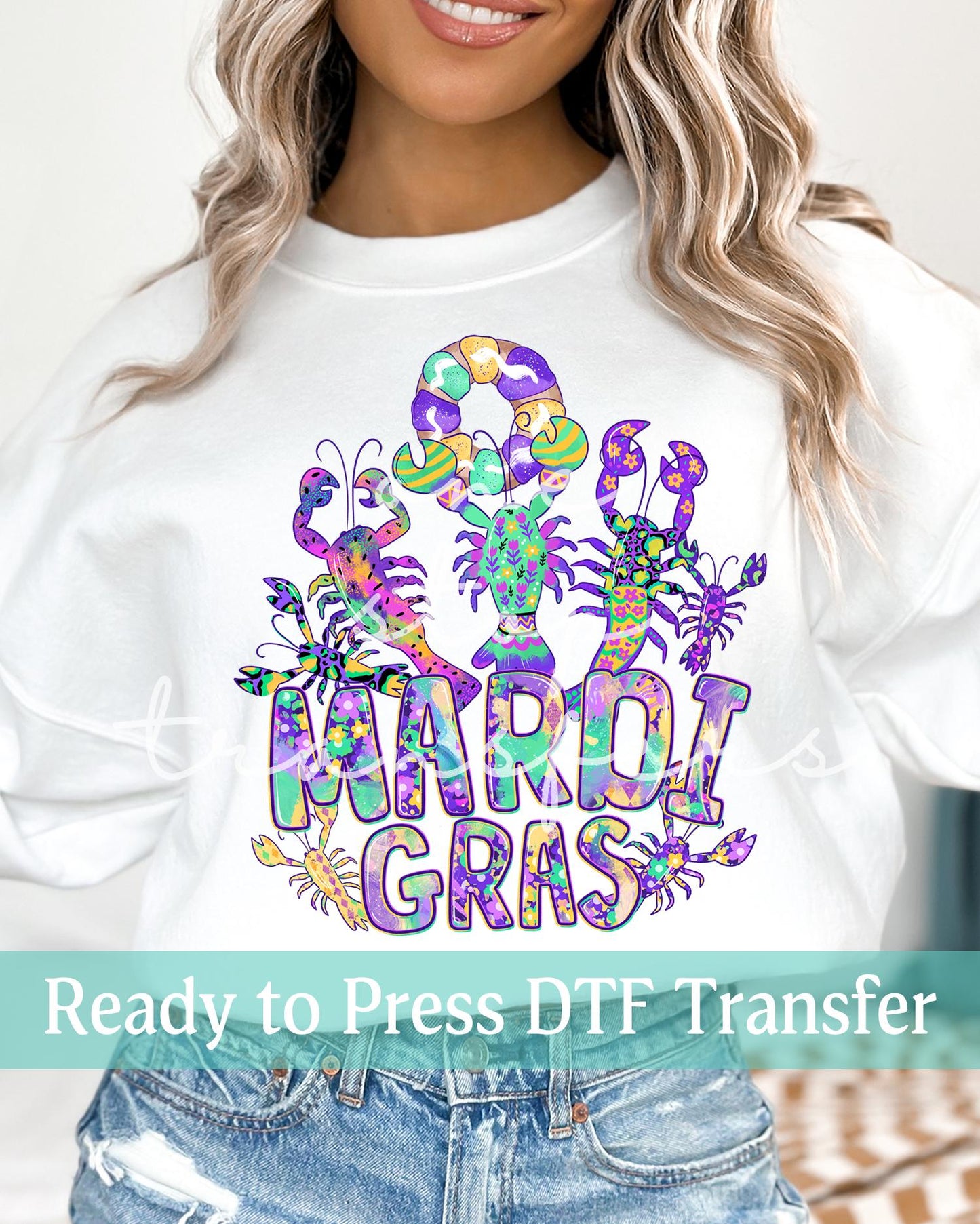 Colorful Watercolor Mardi Gras Crawfish - Ready to Press DTF Transfers