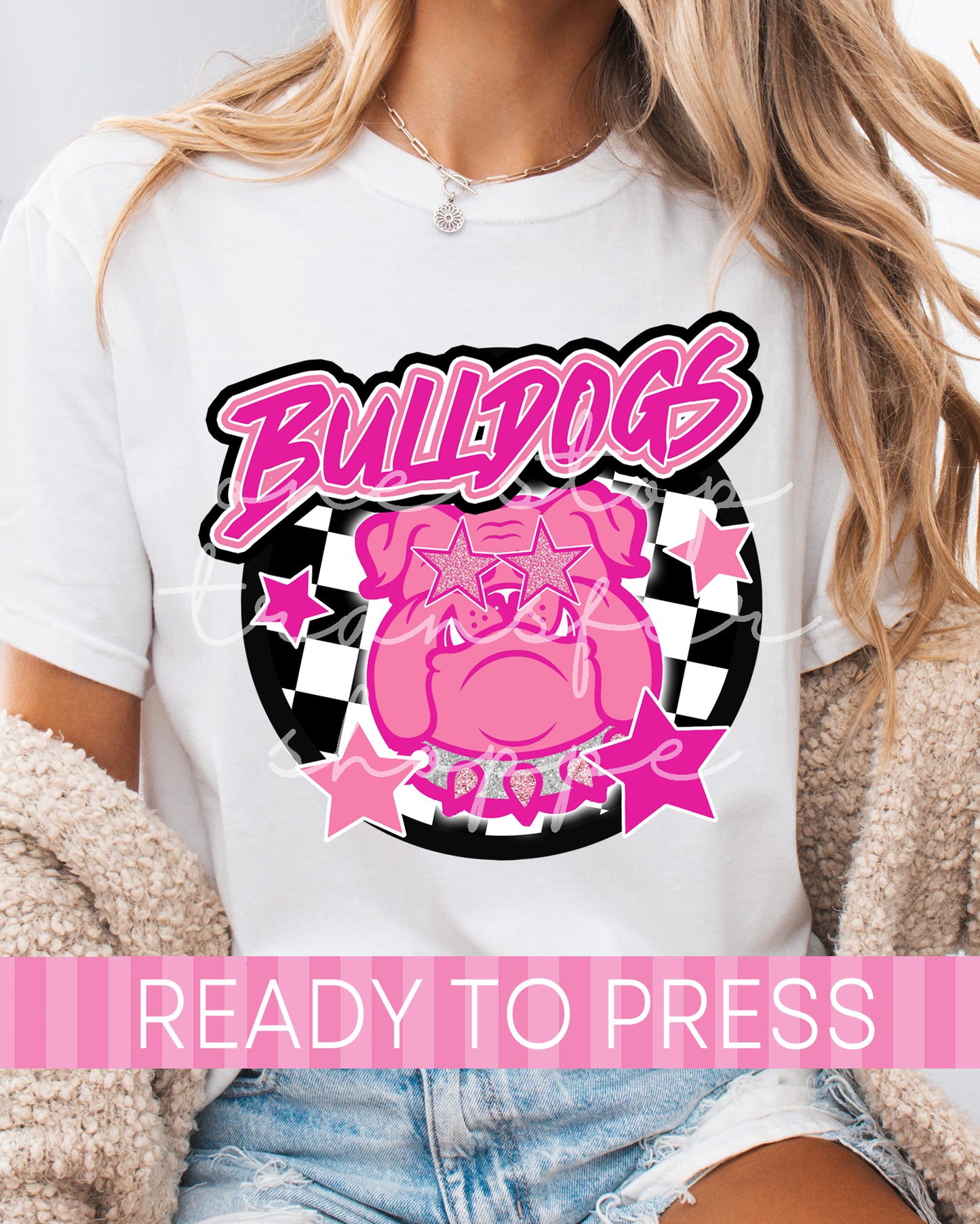 Pink Bulldog Checker Circle - Ready to Press DTF Transfers