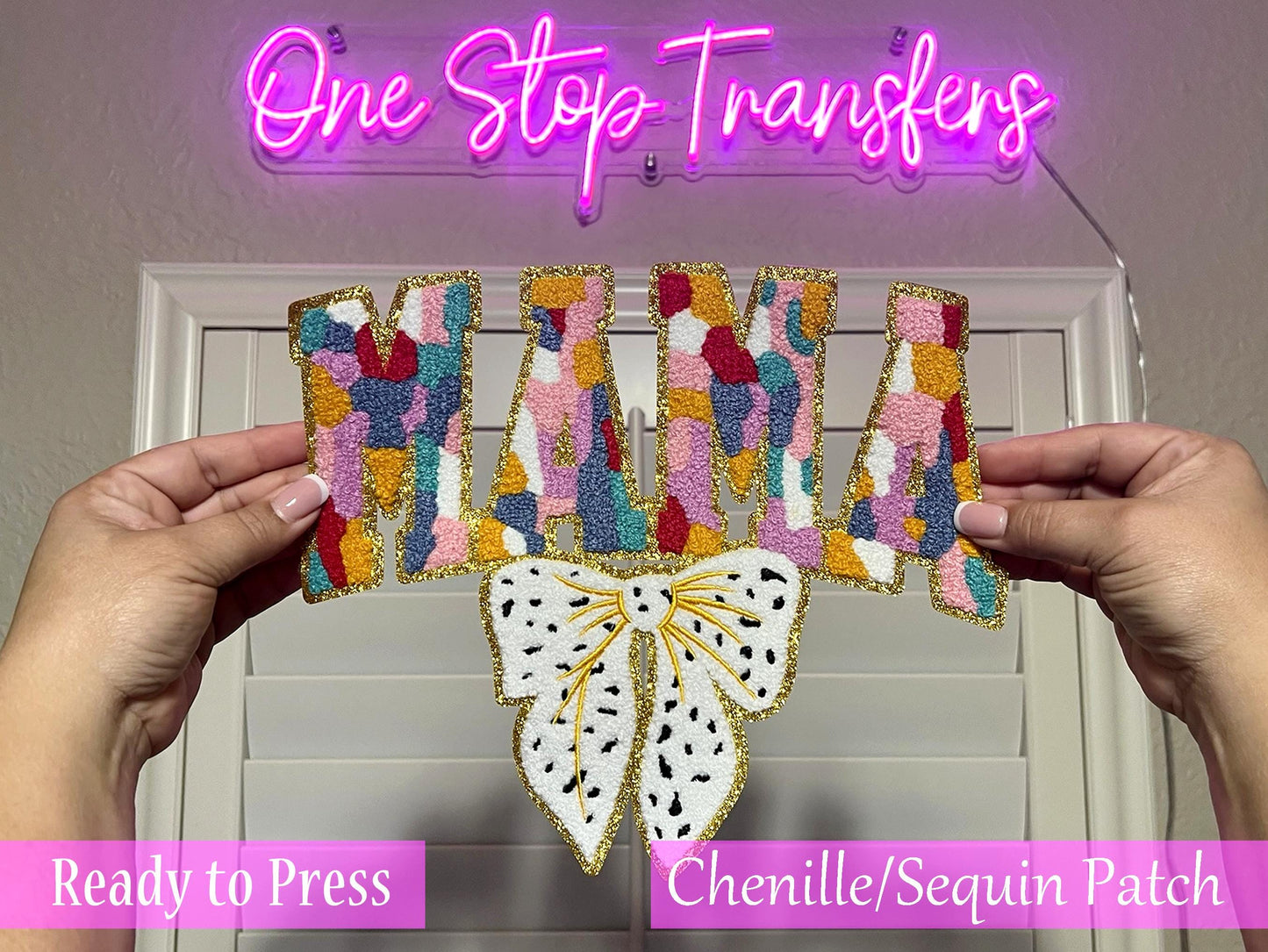 Coquette Colorful MAMA Chenille Sequin Iron On Patch - Ready to Press Patches