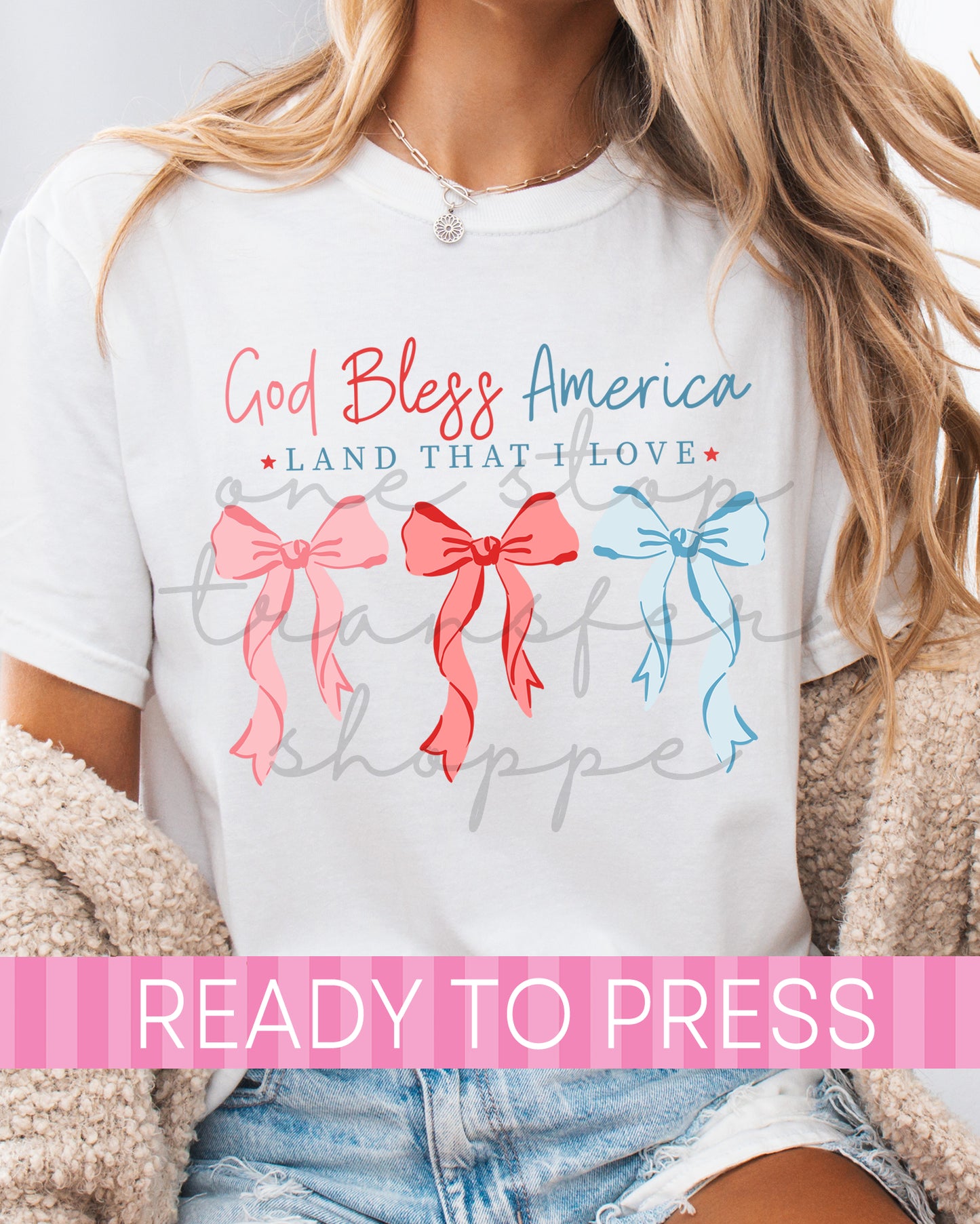 Red Pink Blue Coquette God Bless America Land That I Love - Ready to Press DTF Transfers