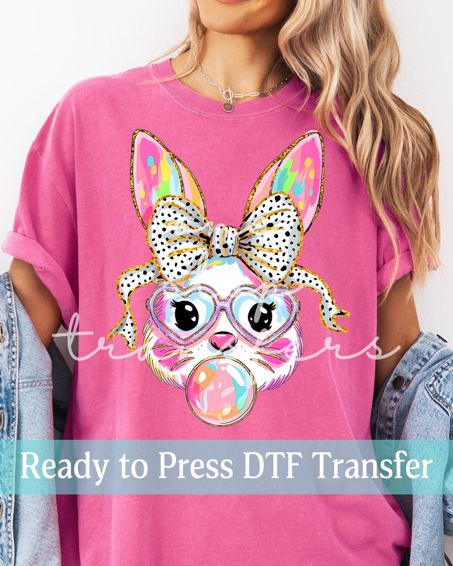 Watercolor Easter Bunny with Bubble Gum and Glasses - Ready to Press DTF Transfers