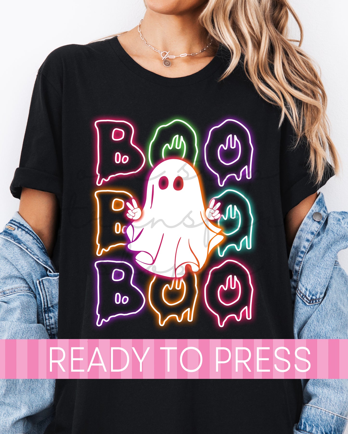 Neon Stacked BOO Ghost - Ready to Press DTF Transfers
