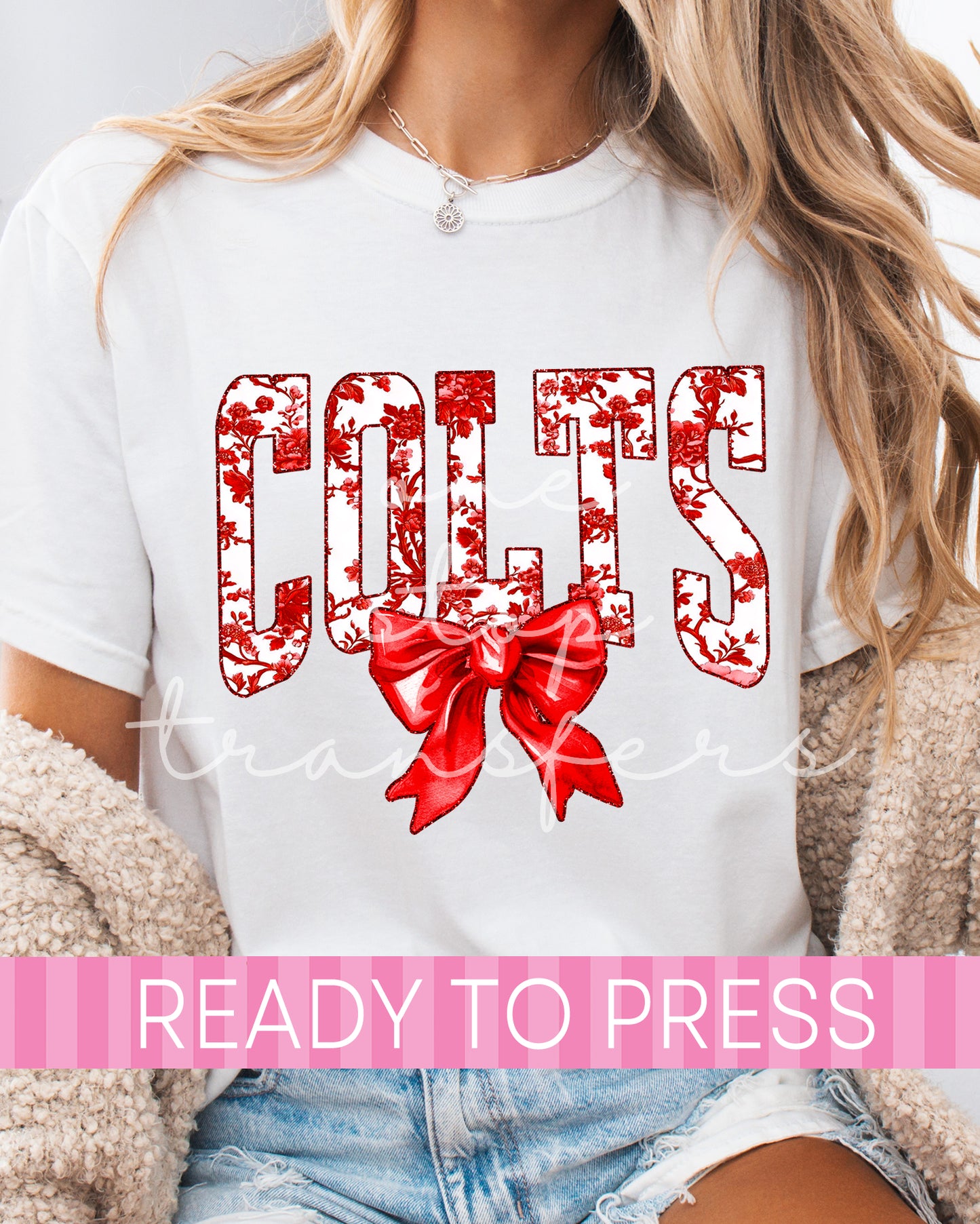 Coquette Chinoiserie Varsity Red COLTS Mascot - Ready to Press DTF Transfers