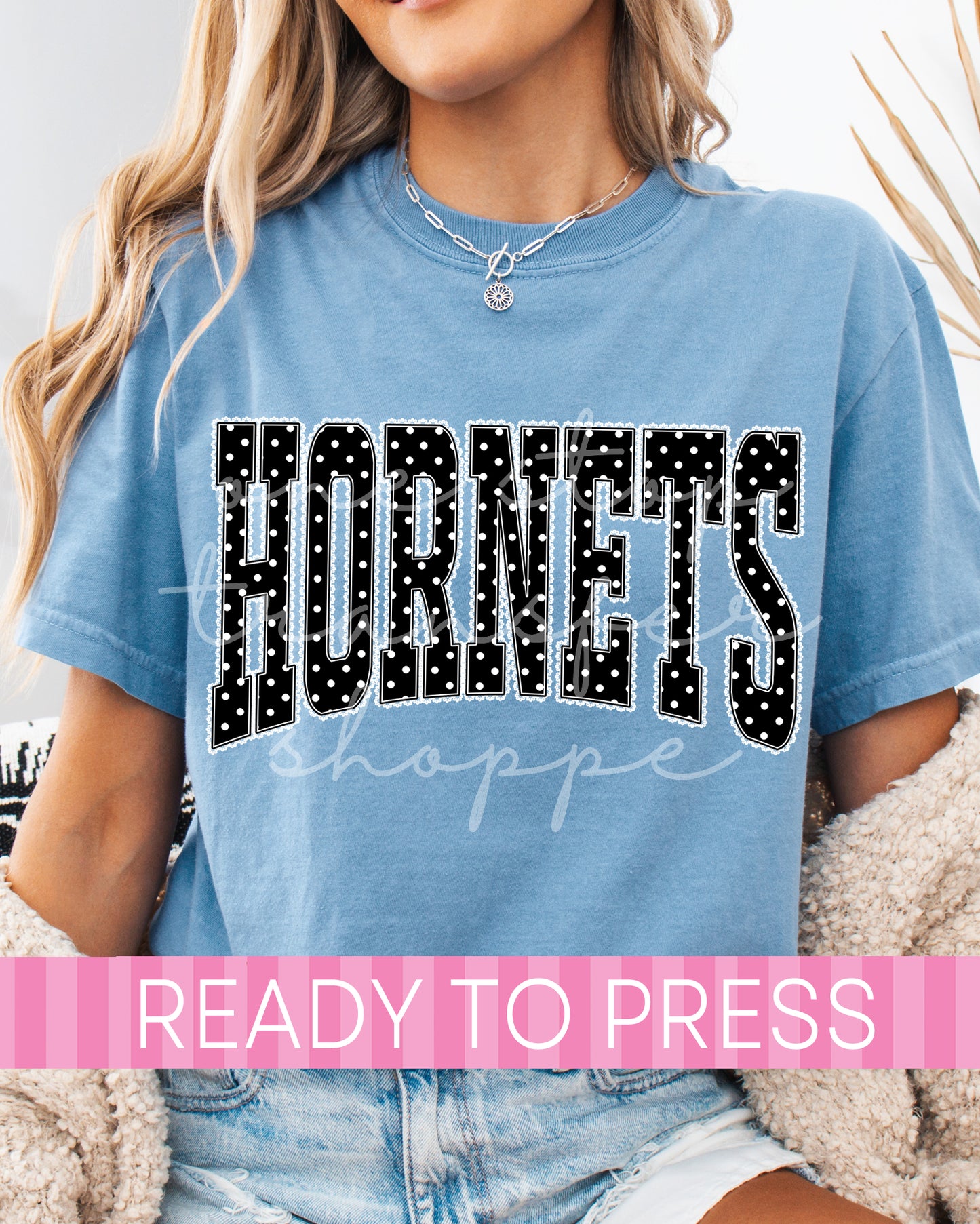 Shabby Chic Polka Dots HORNETS Mascot - Ready to Press DTF Transfers