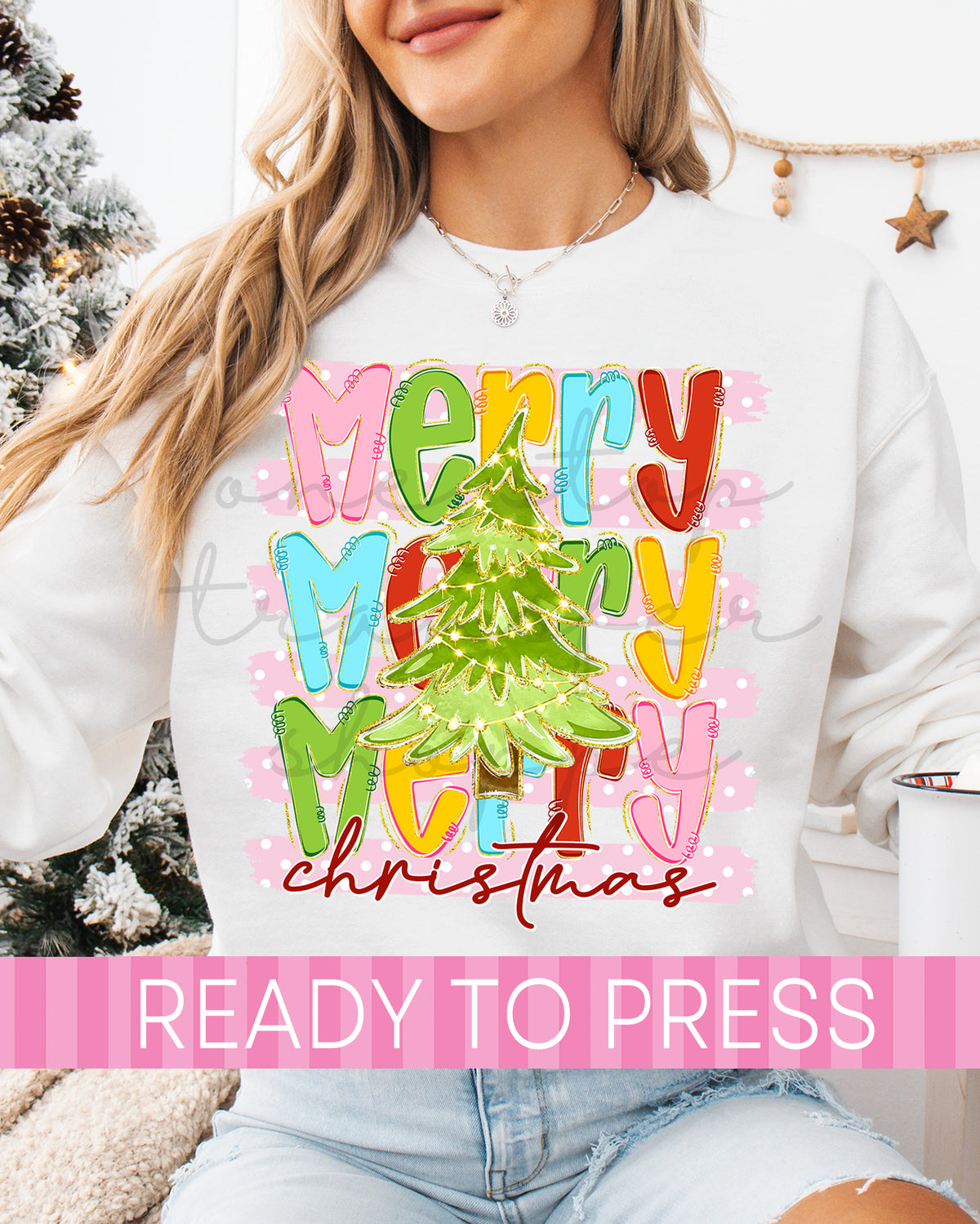 Colorful Stacked Merry Christmas Tree - Ready to Press DTF Transfers
