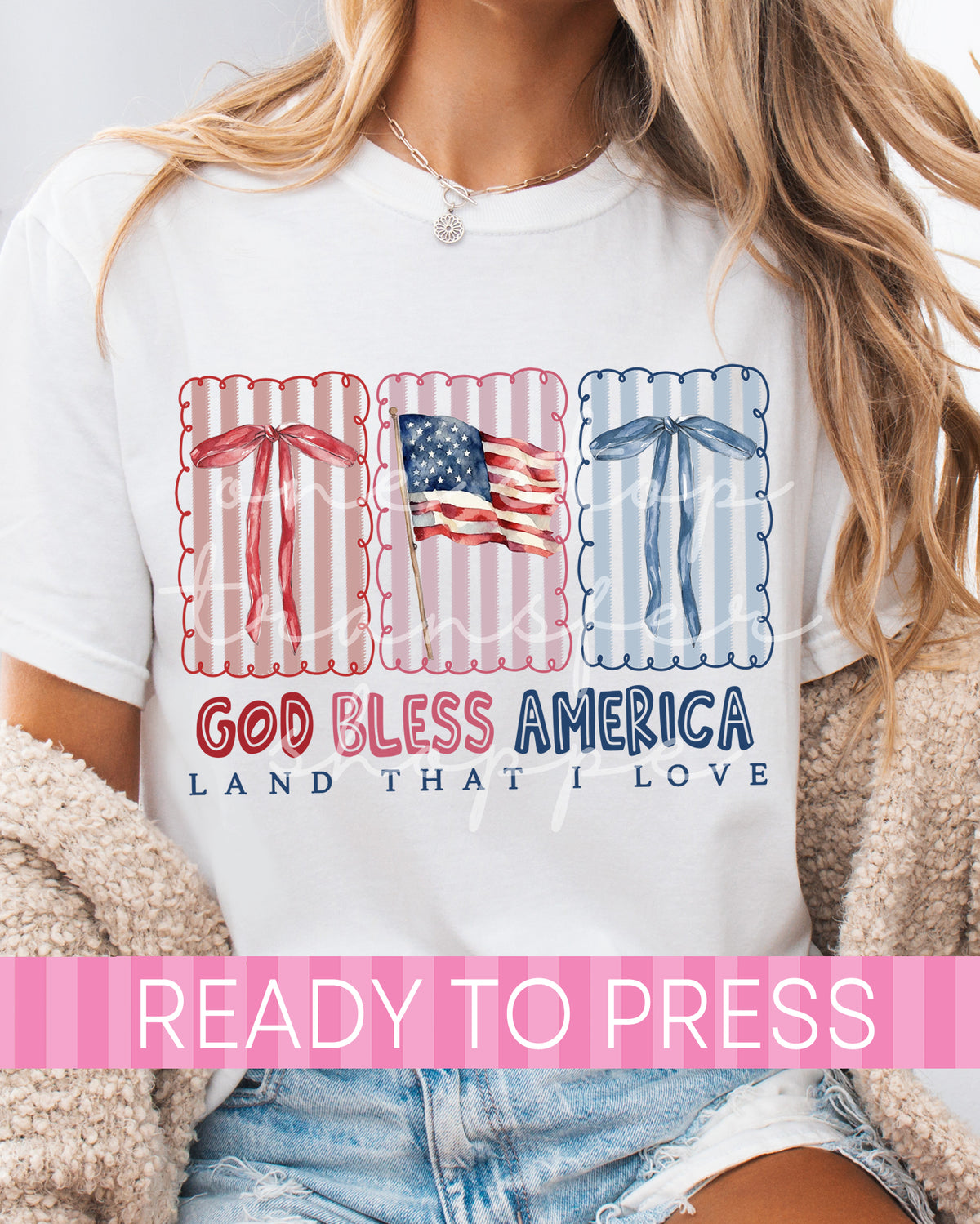 Preppy God Bless America Land That I Love Panels - Ready to Press DTF Transfers