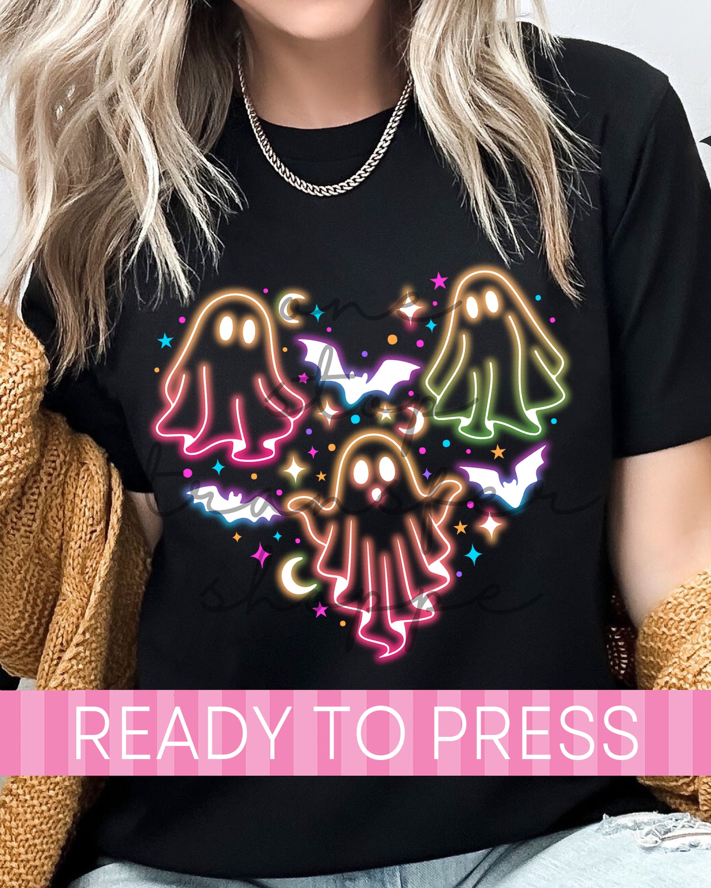 Neon Halloween Heart Ghosts - Ready to Press DTF Transfers