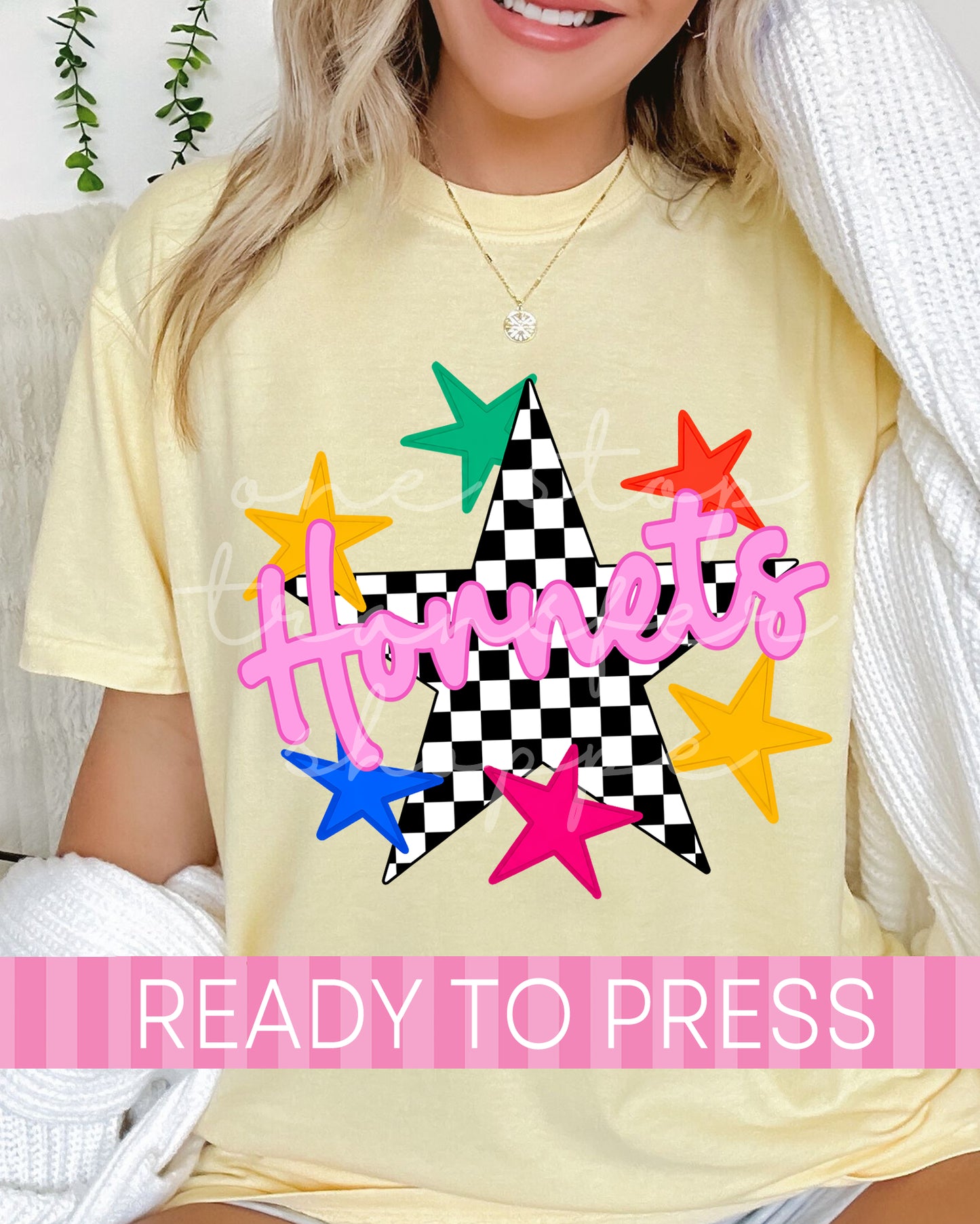 Color and Checker Stars HORNETS Mascot - Ready to Press DTF Transfers