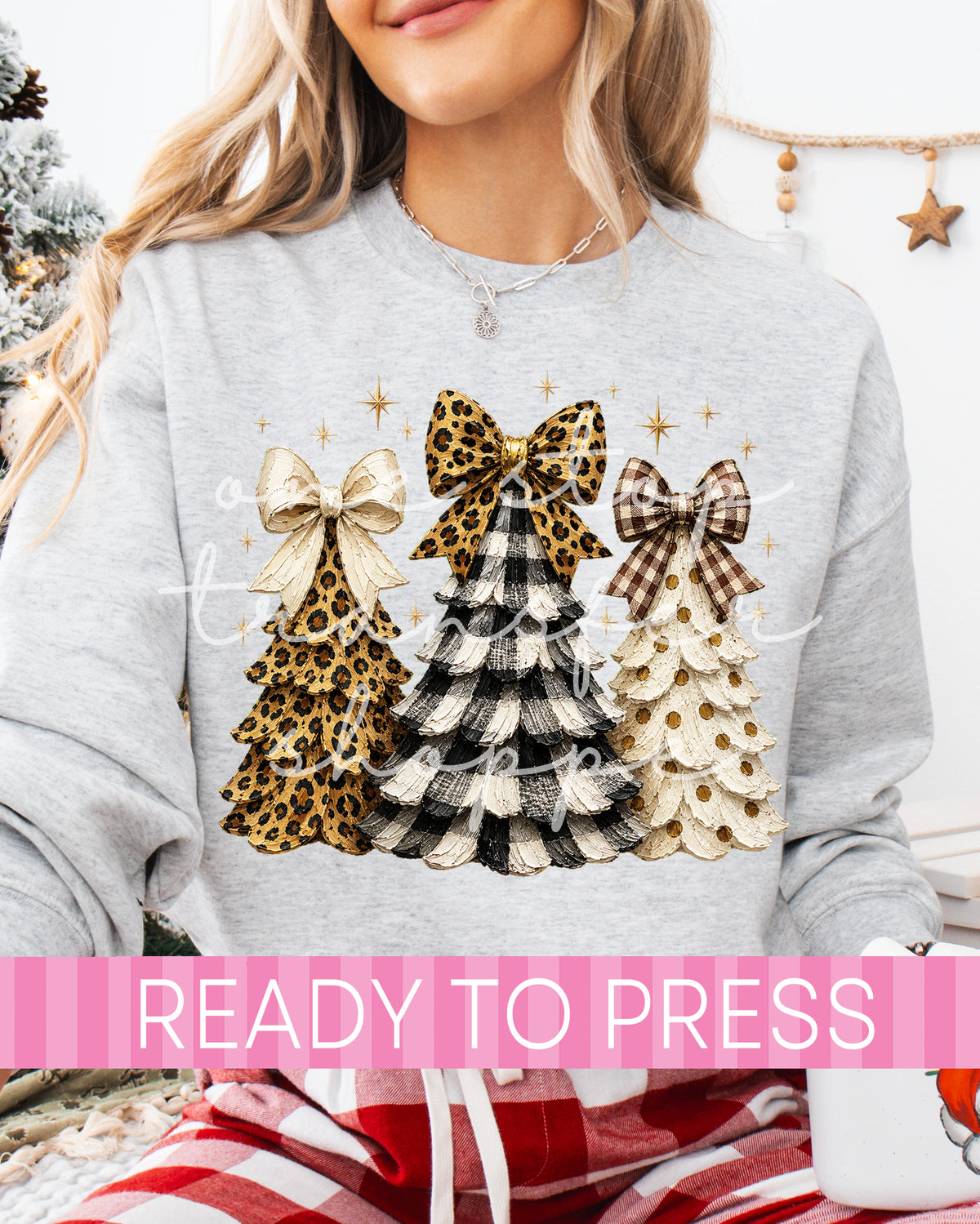 Black Plaid Leopard Christmas Trees - Ready to Press DTF Transfers