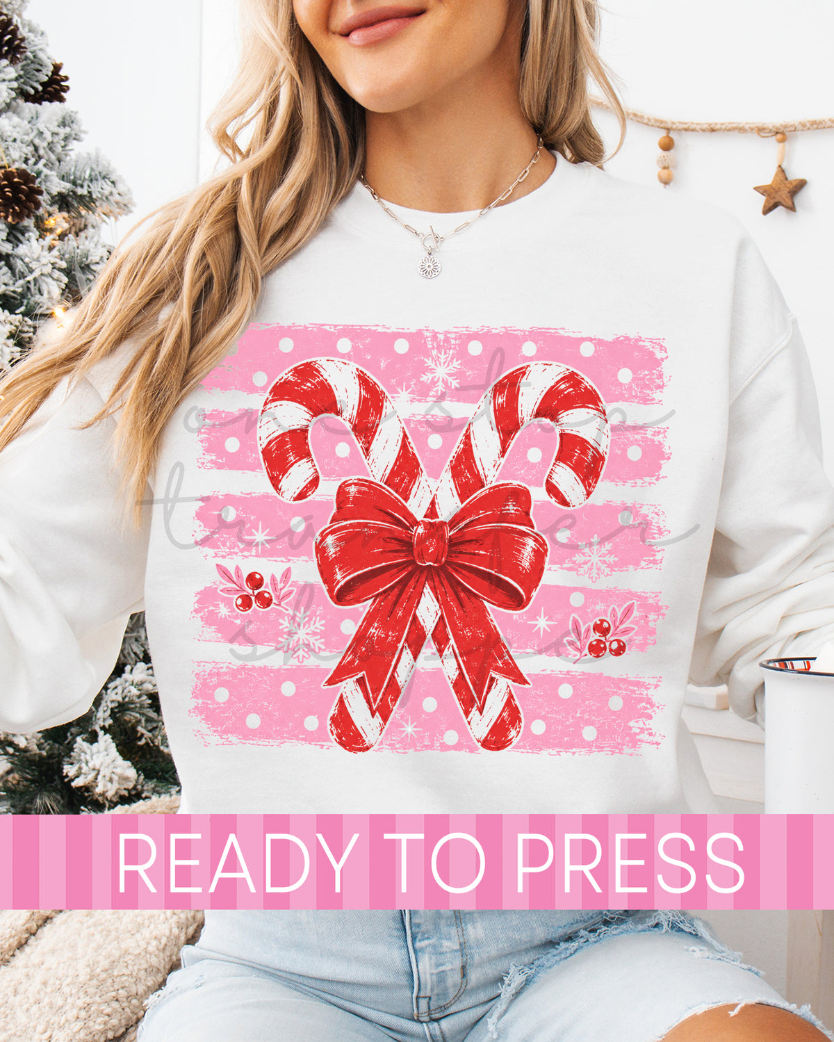 Pink Dot Stripes Coquette Candy Canes - Ready to Press DTF Transfers