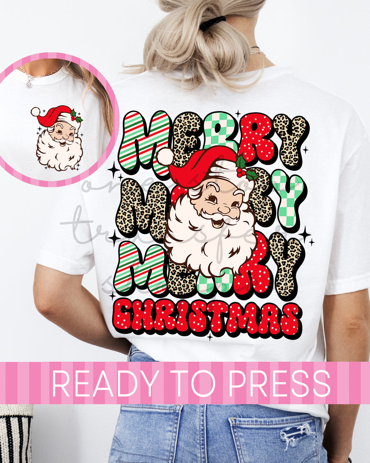 Leopard Merry Christmas Santa - Ready to Press DTF Transfer with Pocket