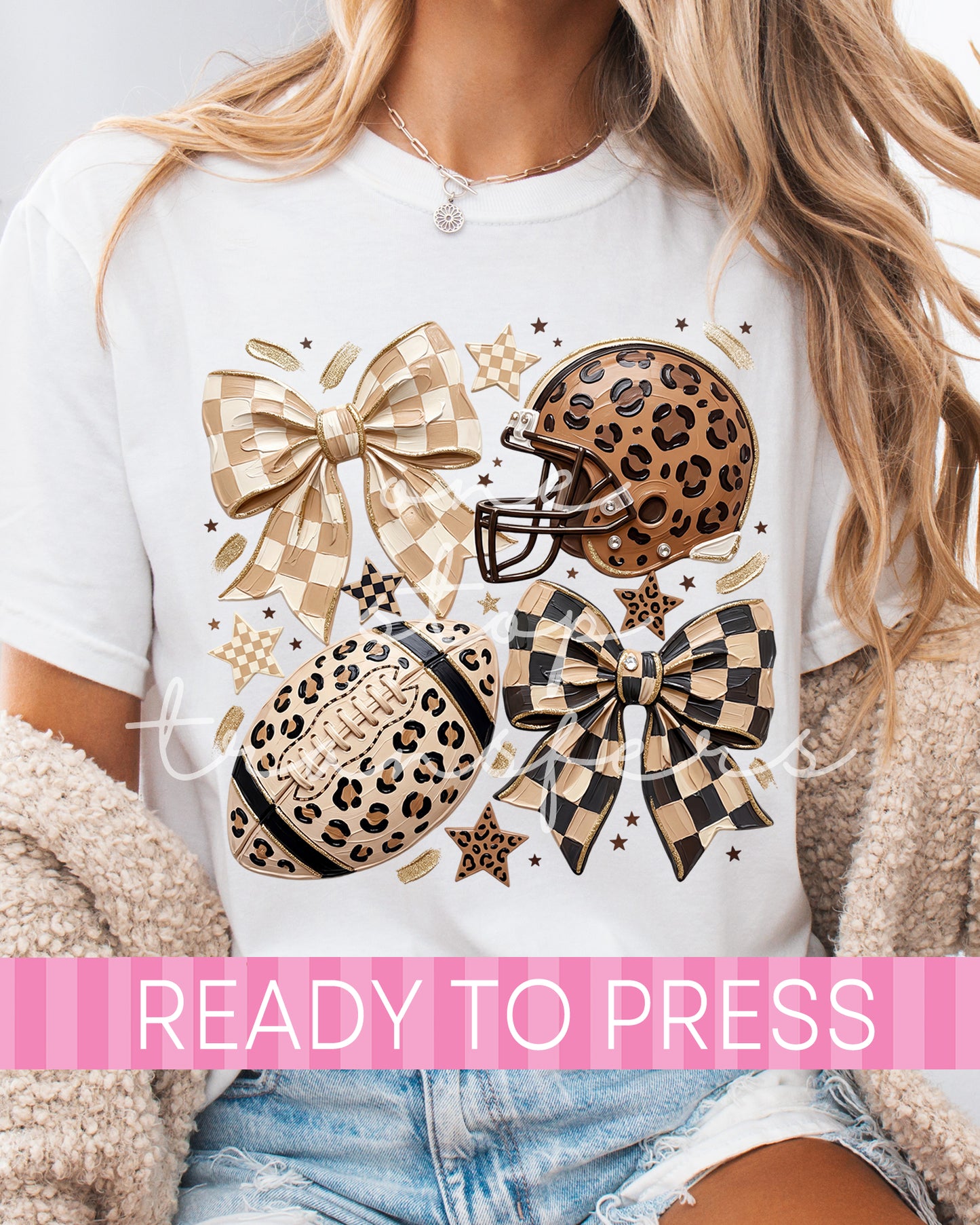Faux Texture Checker Leopard Coquette Football - Ready to Press DTF Transfers