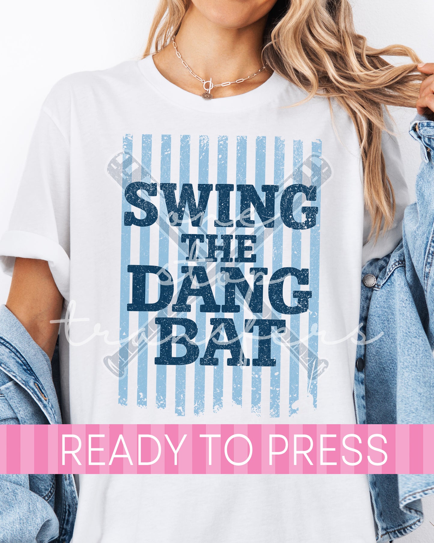 Preppy Blue Baseball Swing The Dang Bat - Ready to Press DTF Transfers