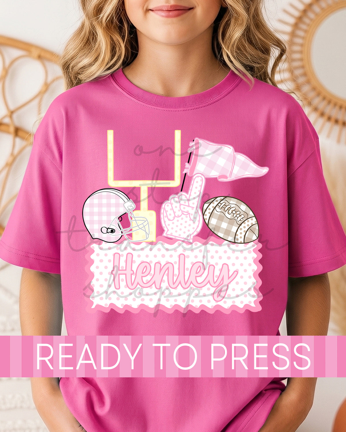 Custom Name Preppy Pink Game Day Football DTF Transfer - Ready to Press DTF Transfers