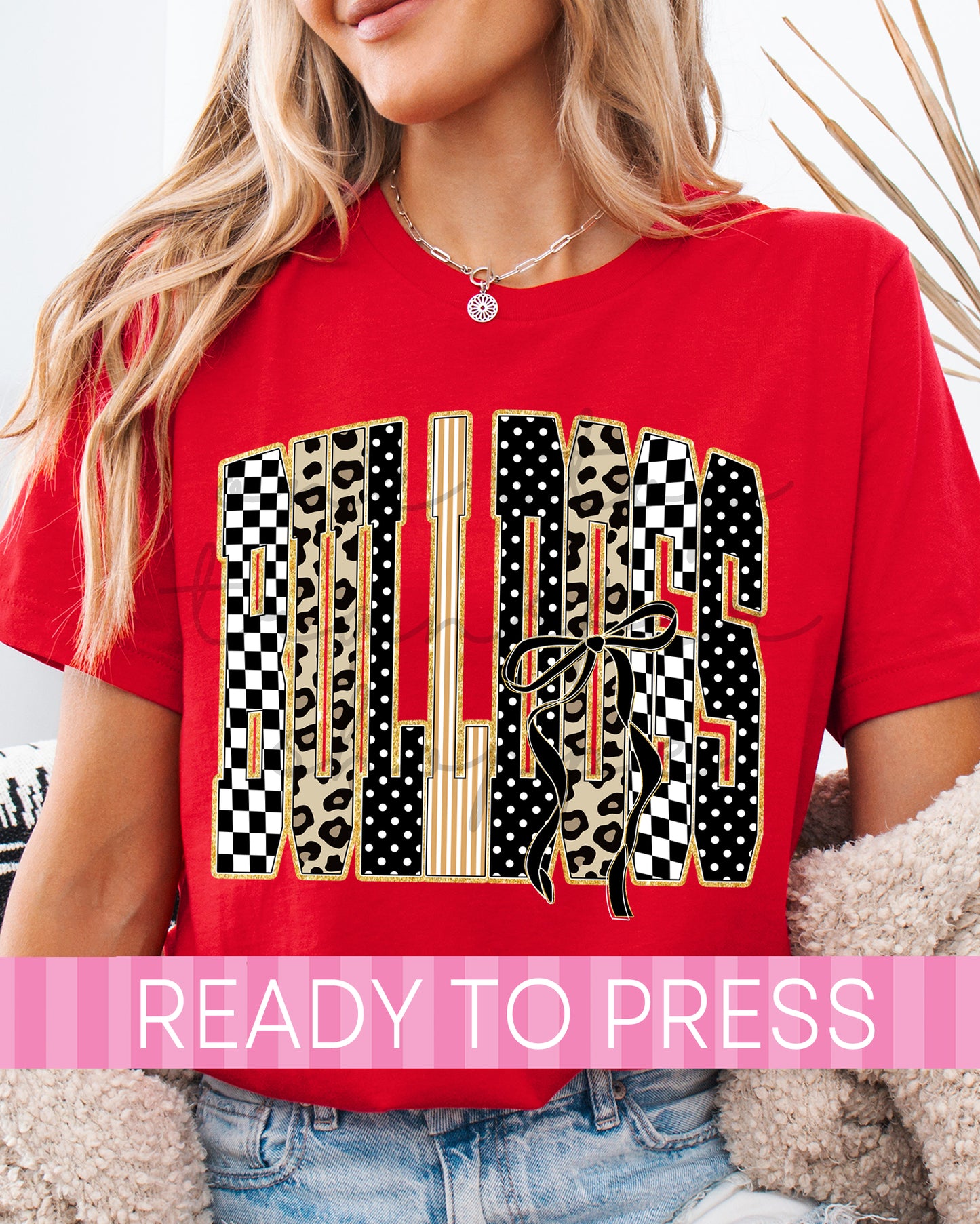 Coquette Leopard Checker Bulldogs Mascot - Ready to Press DTF Transfers