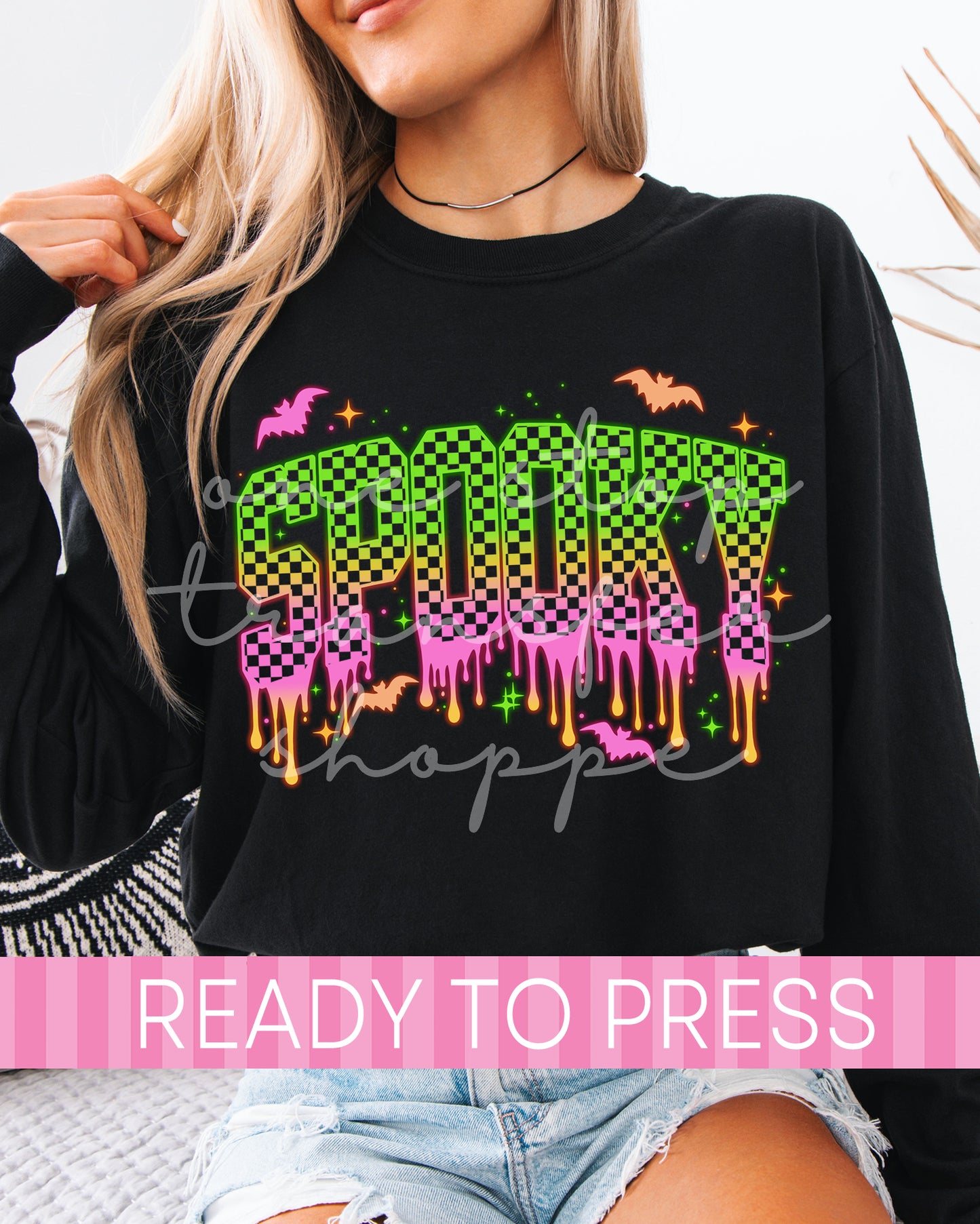 Neon Halloween SPOOKY Open Checker Drip - Ready to Press DTF Transfers