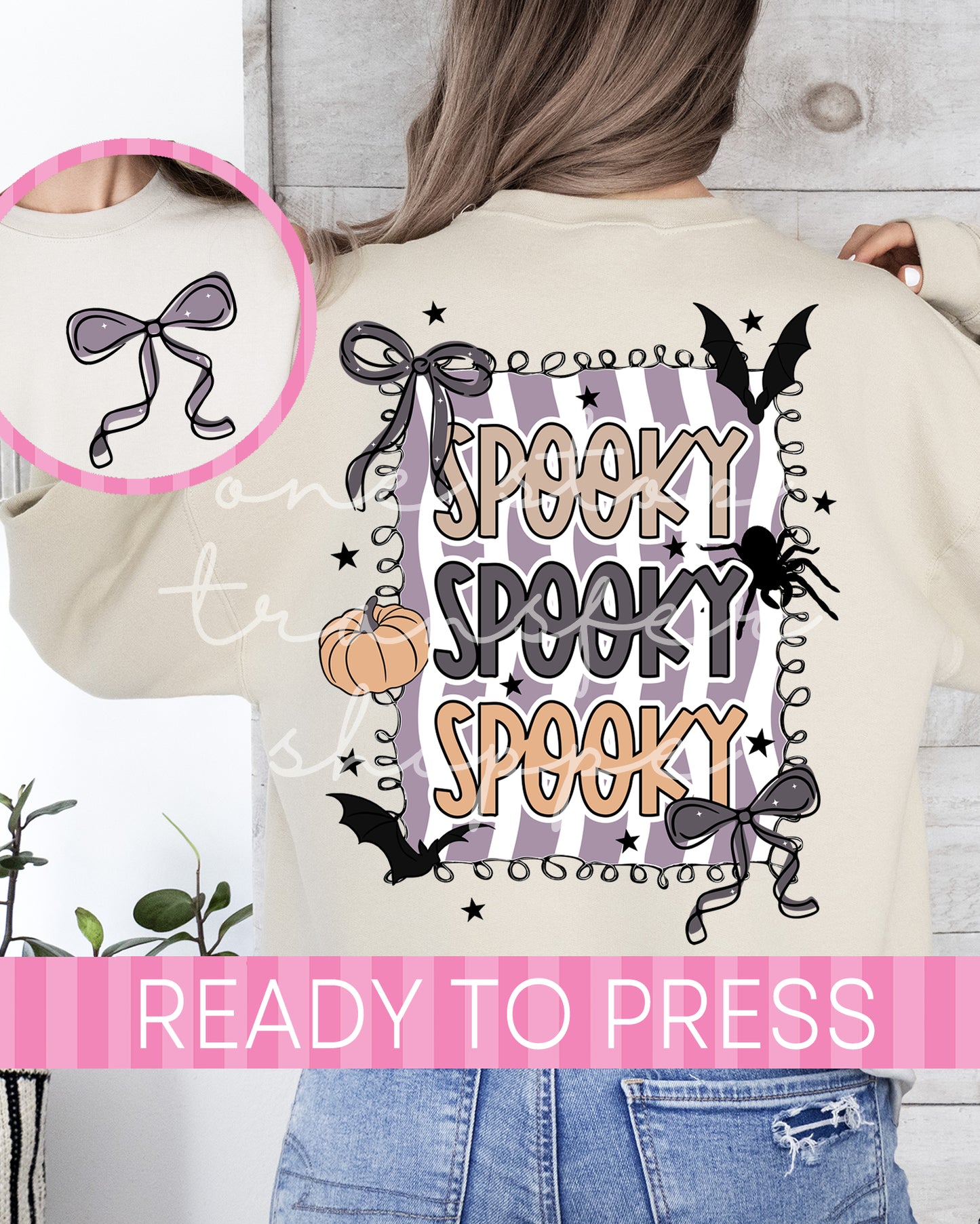 Striped Coquette Spooky Halloween - Ready to Press DTF Transfer with Pocket
