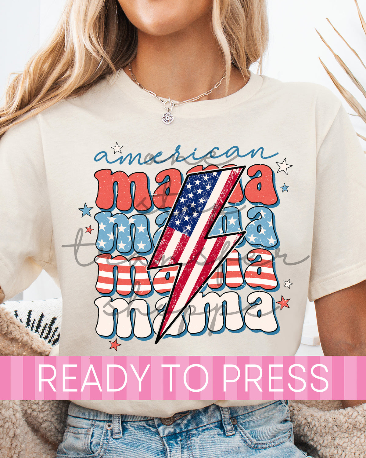 Patriotic Stacked American Mama - Ready to Press DTF Transfers