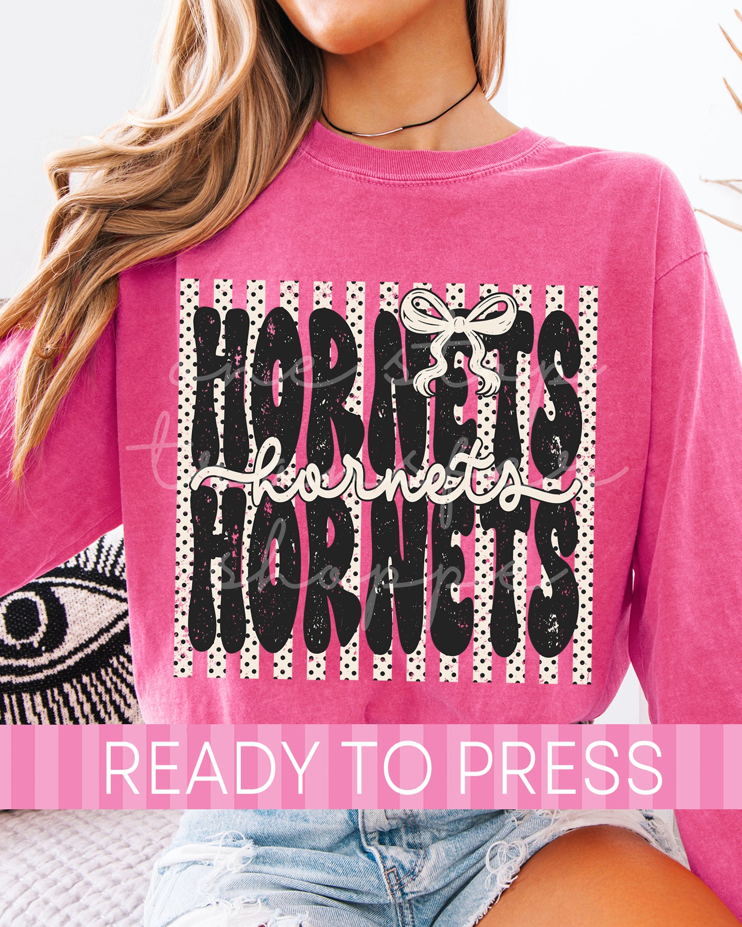 Black Polka Dot Stripes Hornets Mascot - Ready to Press DTF Transfers