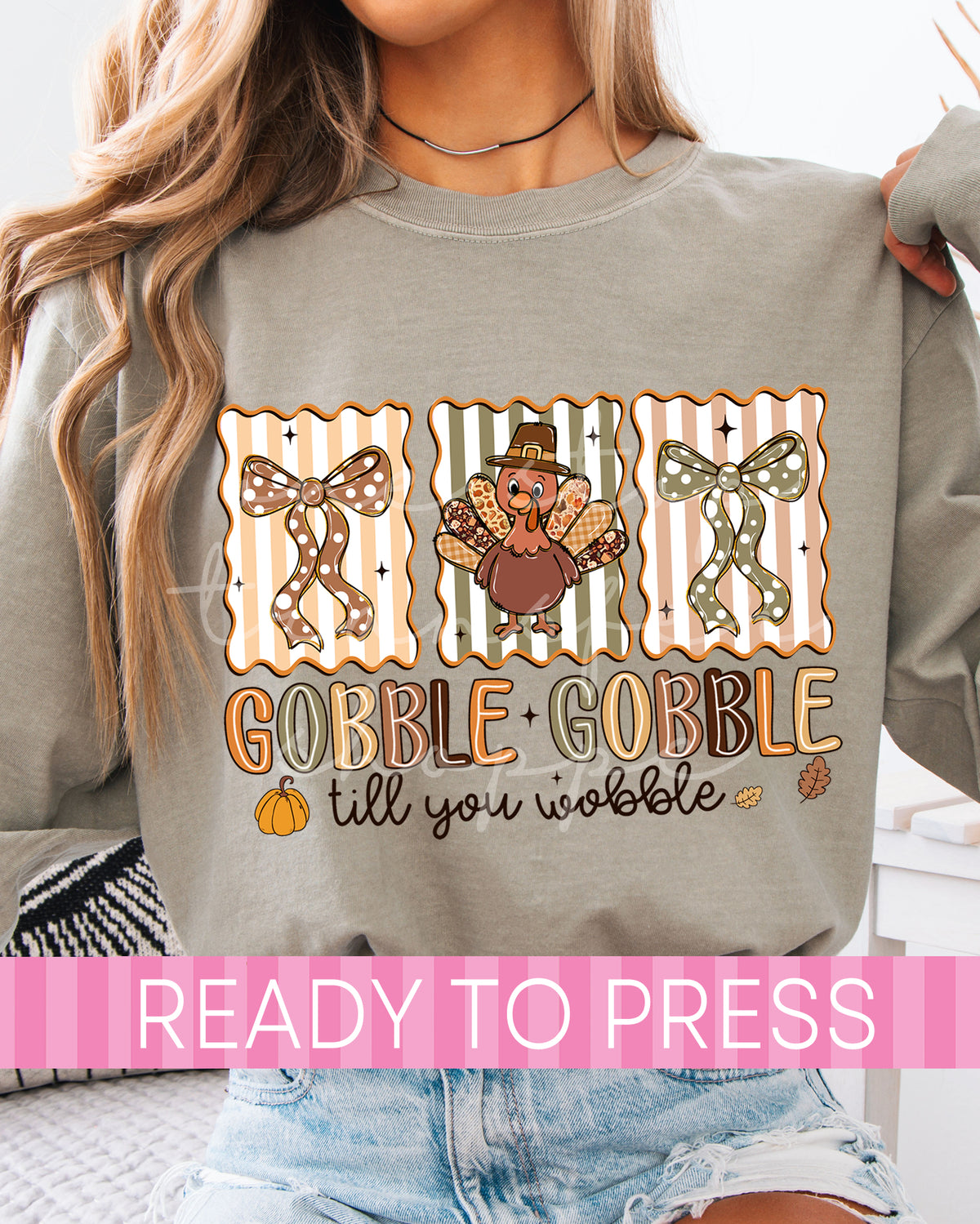 Gobble Gobble Till You Wobble Stripe Panels - Ready to Press DTF Transfers